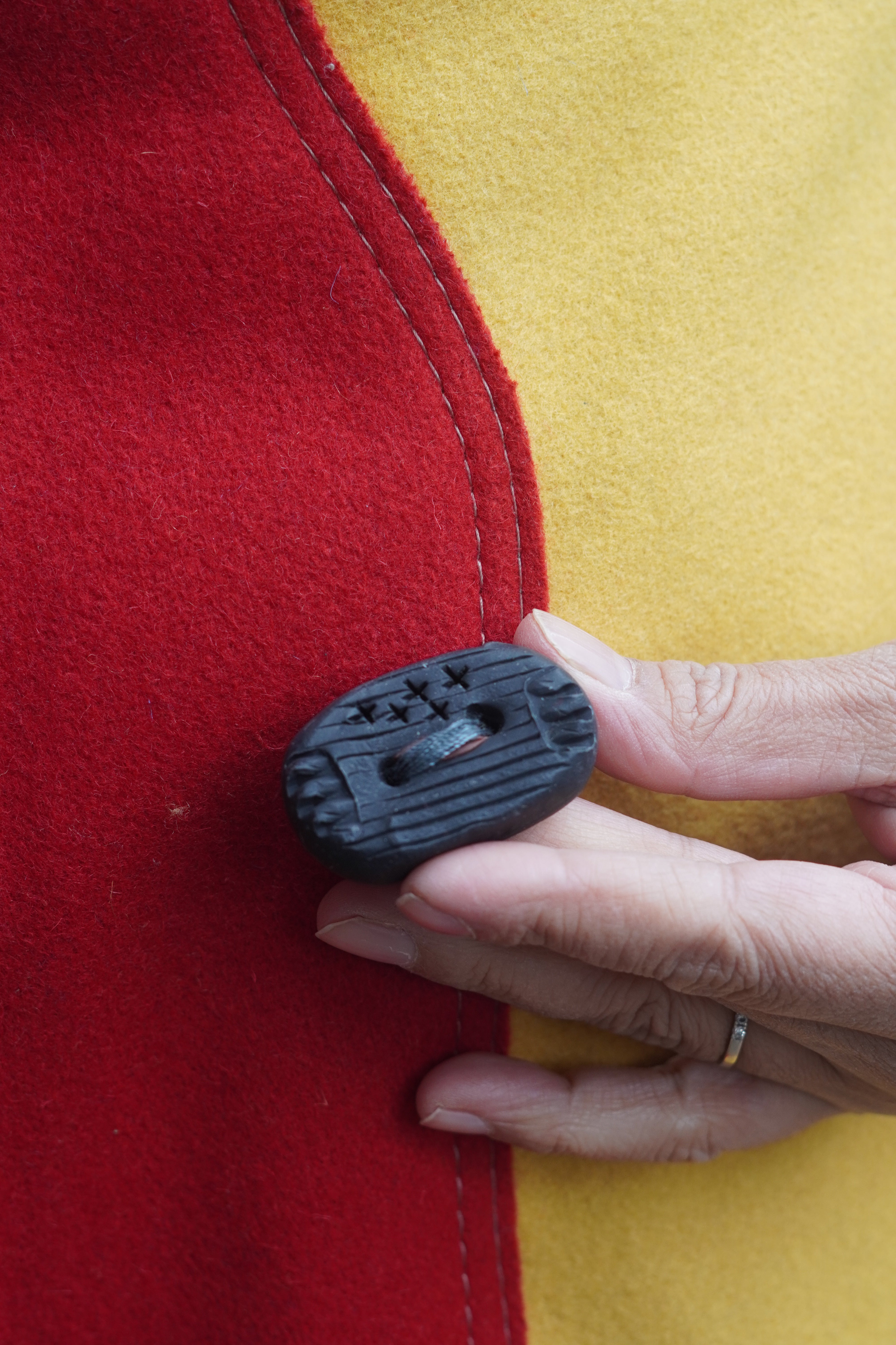 Red Yellow and Blue Boiled Wool 3/4 Length Lightweight Coat by Pepin Designs