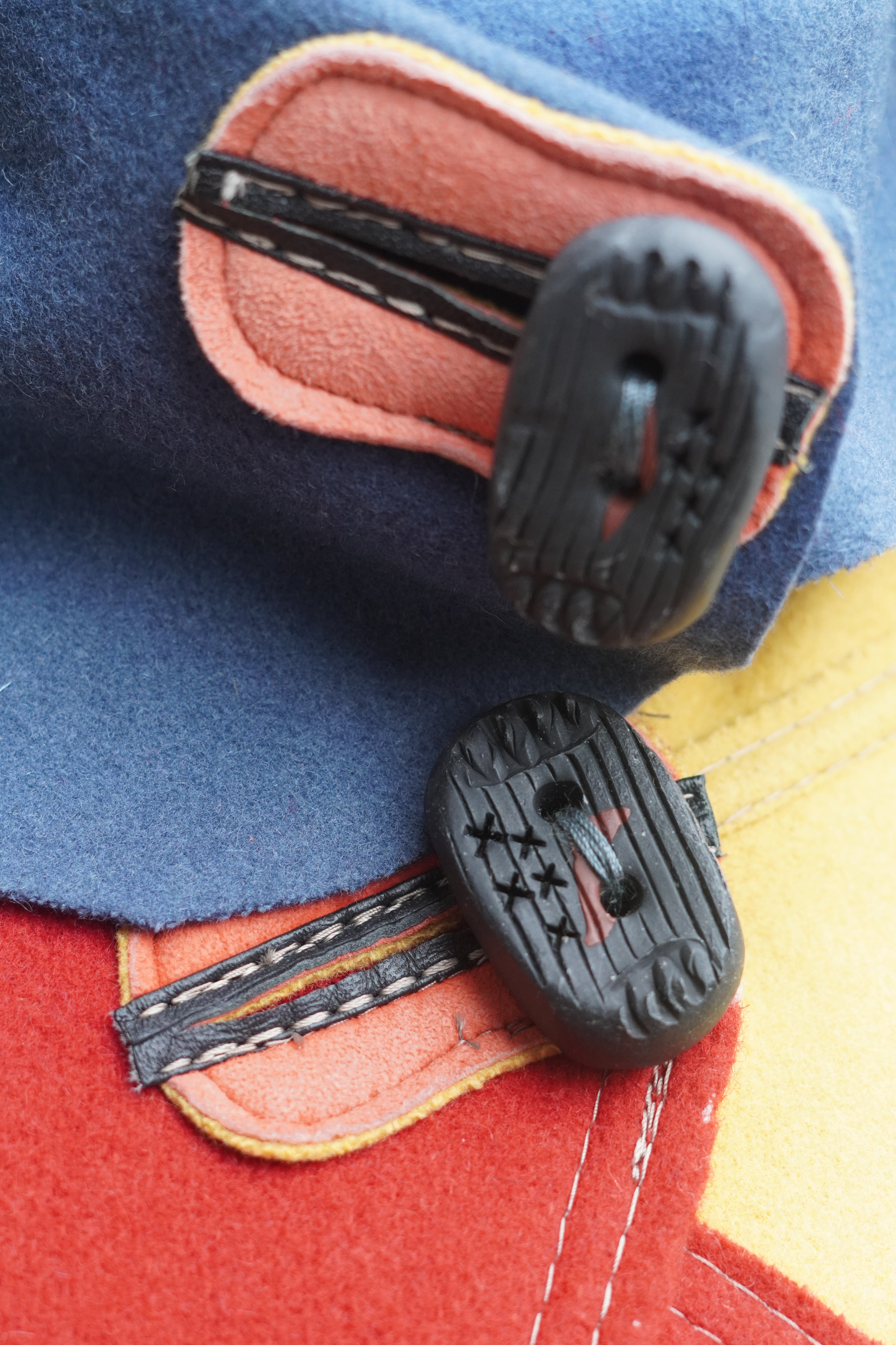 Red Yellow and Blue Boiled Wool 3/4 Length Lightweight Coat by Pepin Designs