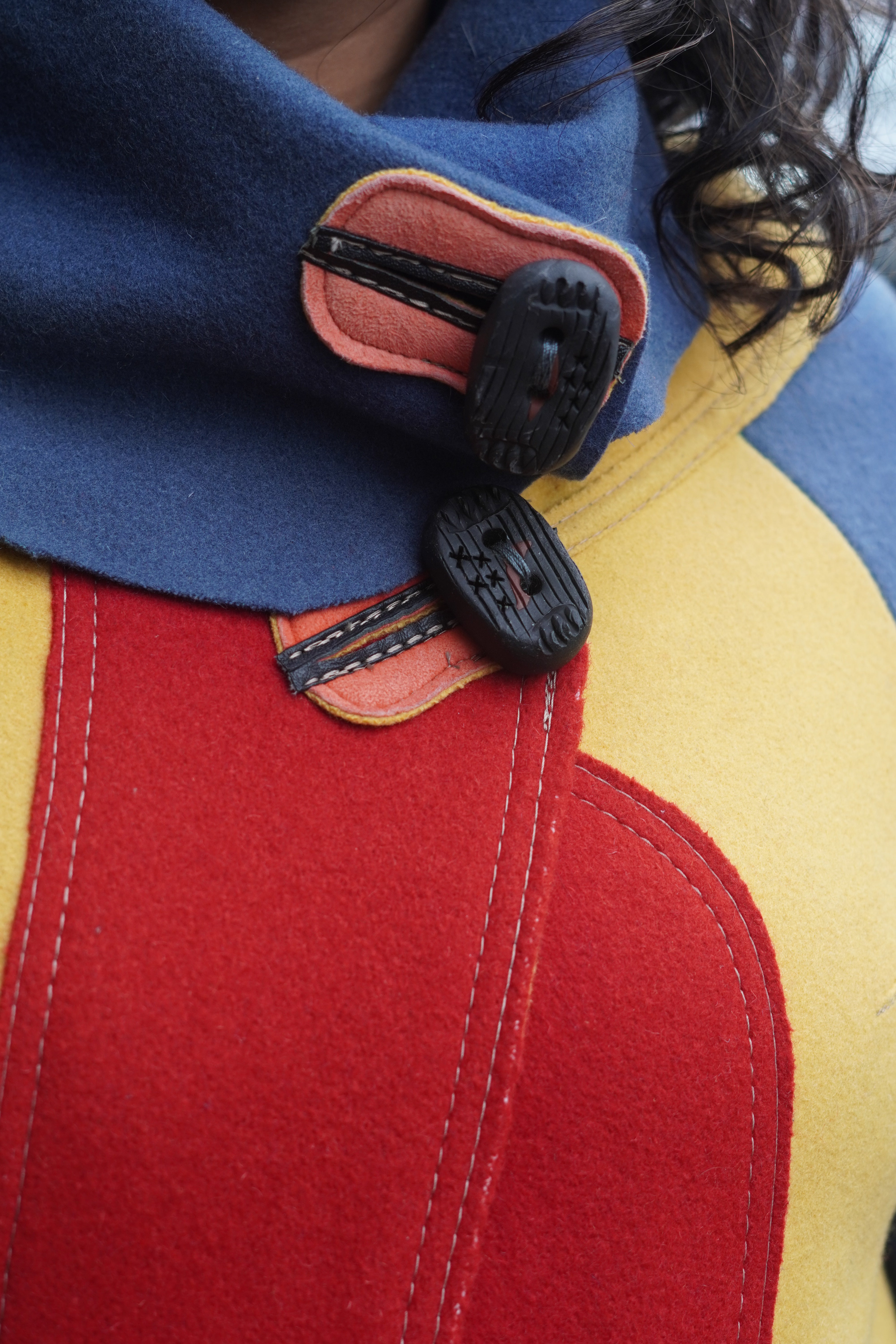 Red Yellow and Blue Boiled Wool 3/4 Length Lightweight Coat by Pepin Designs