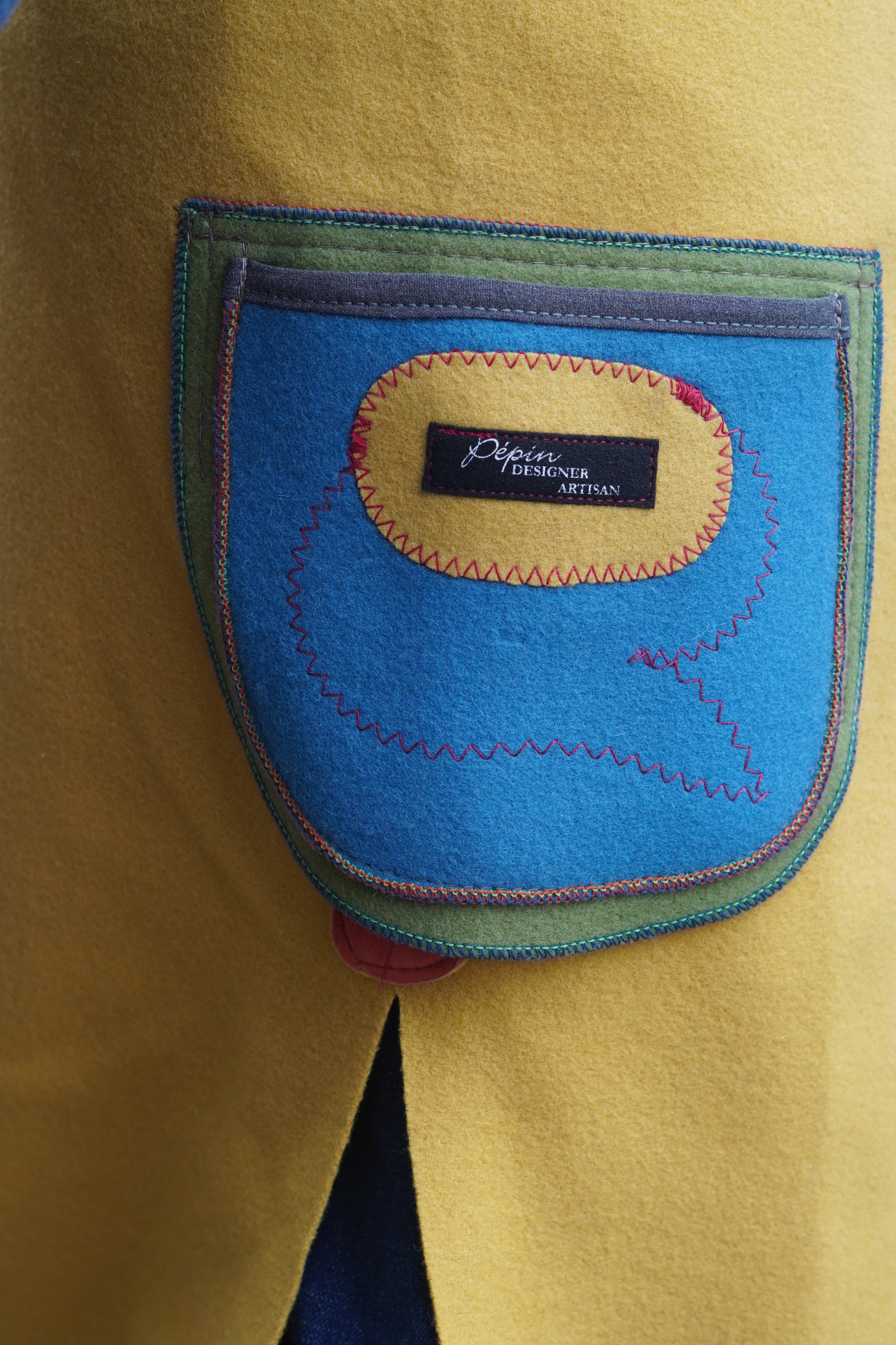 Red Yellow and Blue Boiled Wool 3/4 Length Lightweight Coat by Pepin Designs