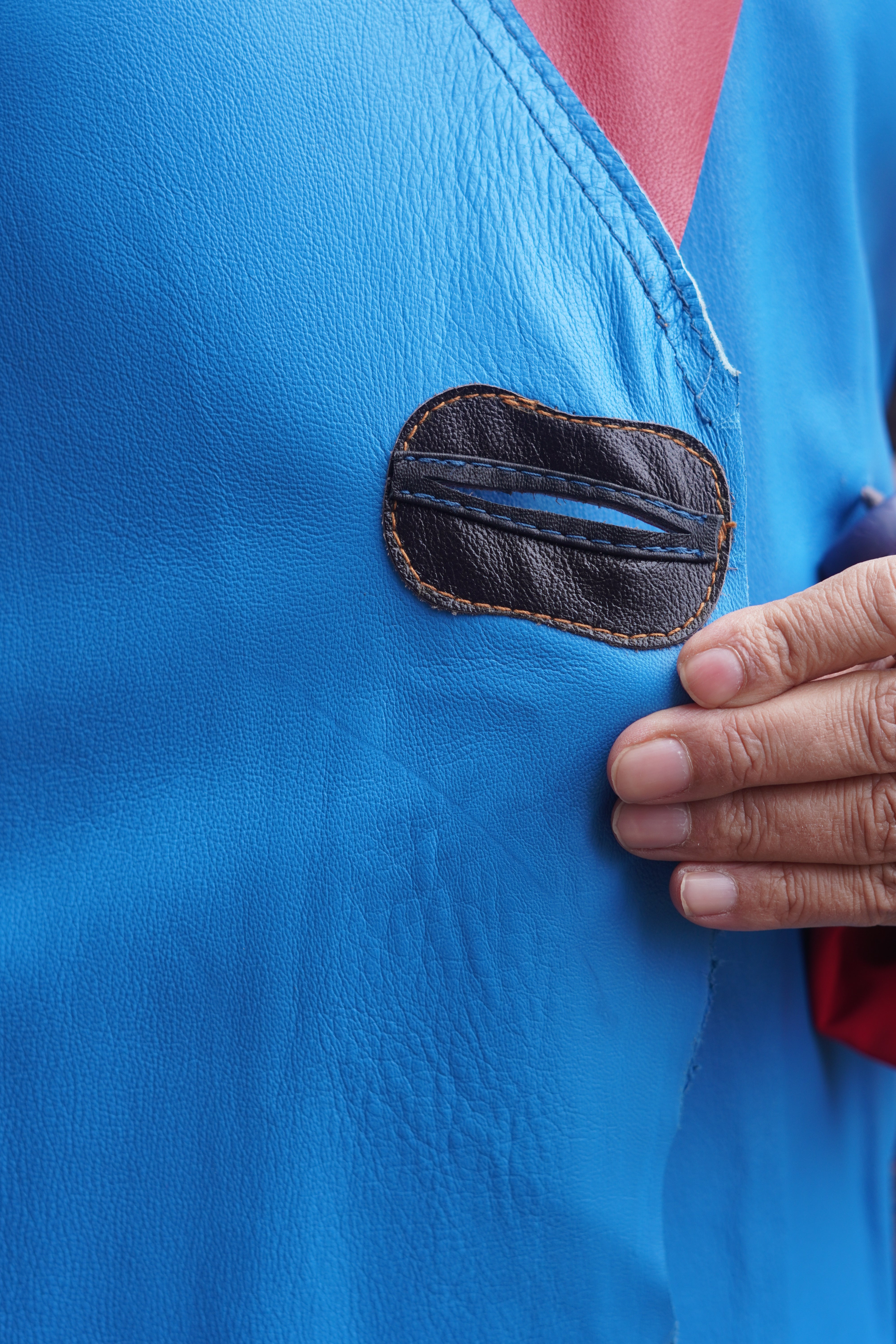 Soft Blue Leather 3/4 Lightweight Jacket with Wool and Performance Fabric by Pepin Designs