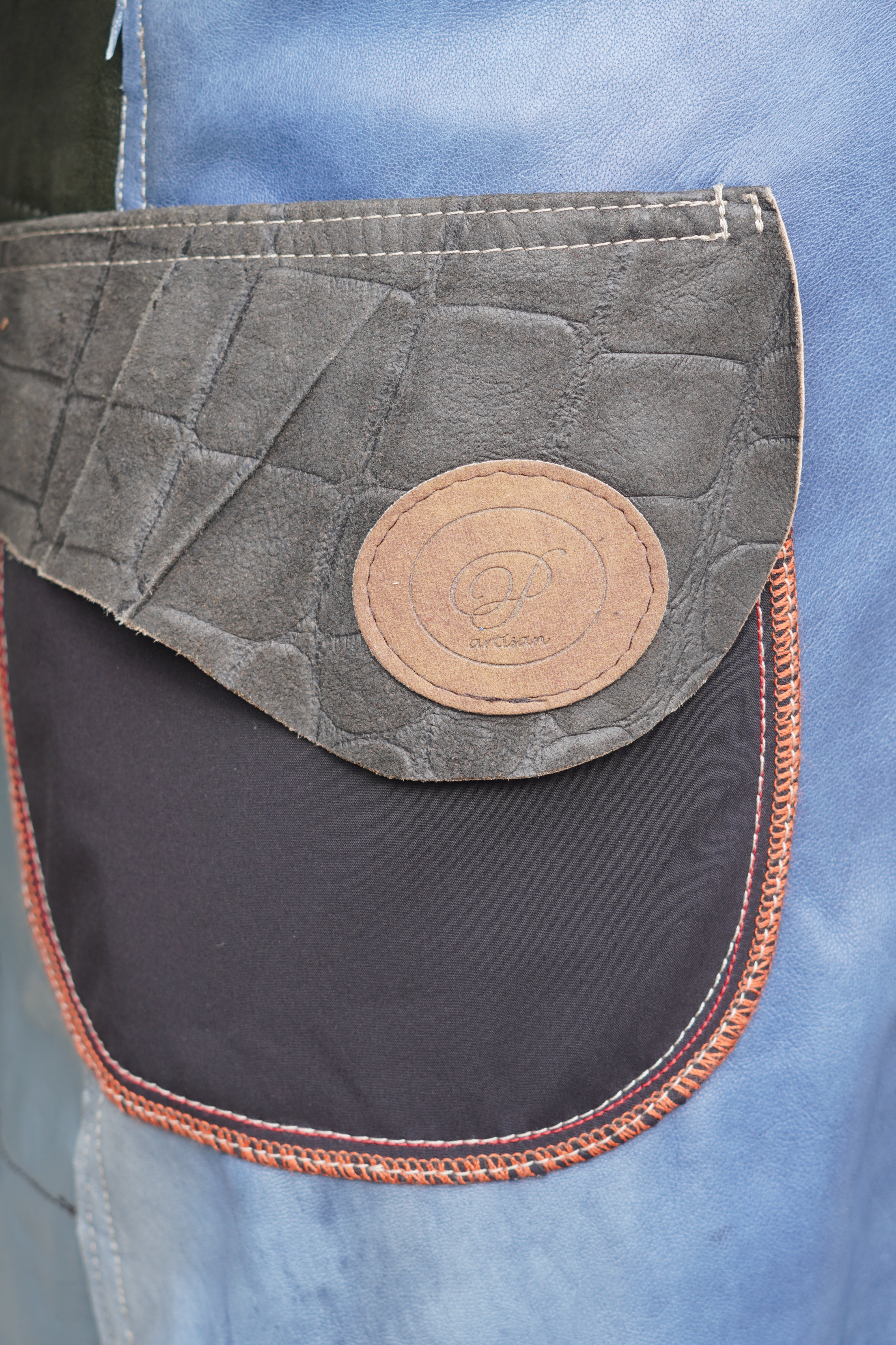 Multi-Colour Leather 7/8 Coat with Asymmetrical Hem by Pepin Designs #13