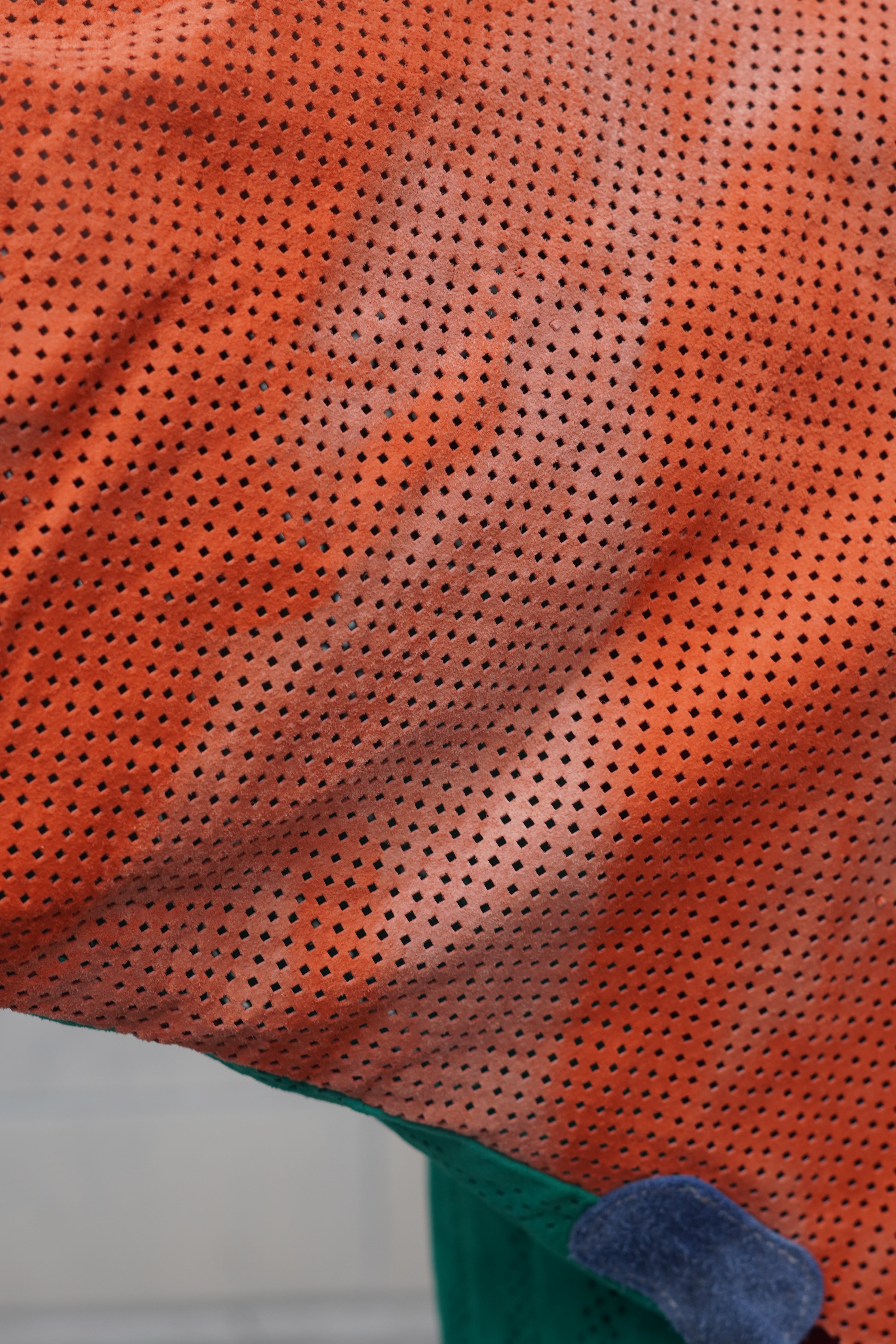 Orange and Green Perforated Suede Leather Jacket by Pepin Designs #16