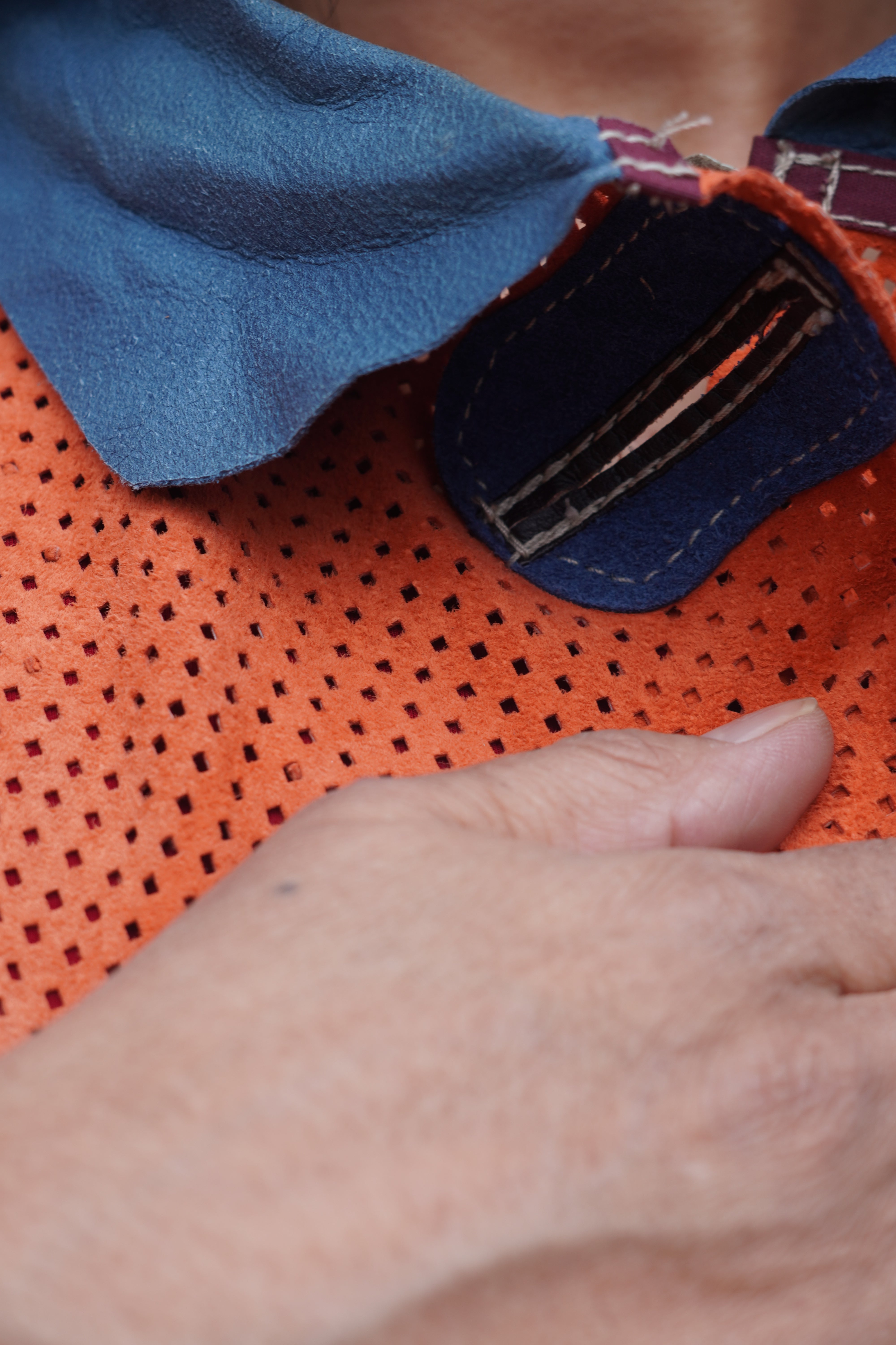 Orange and Green Perforated Suede Leather Jacket by Pepin Designs #16