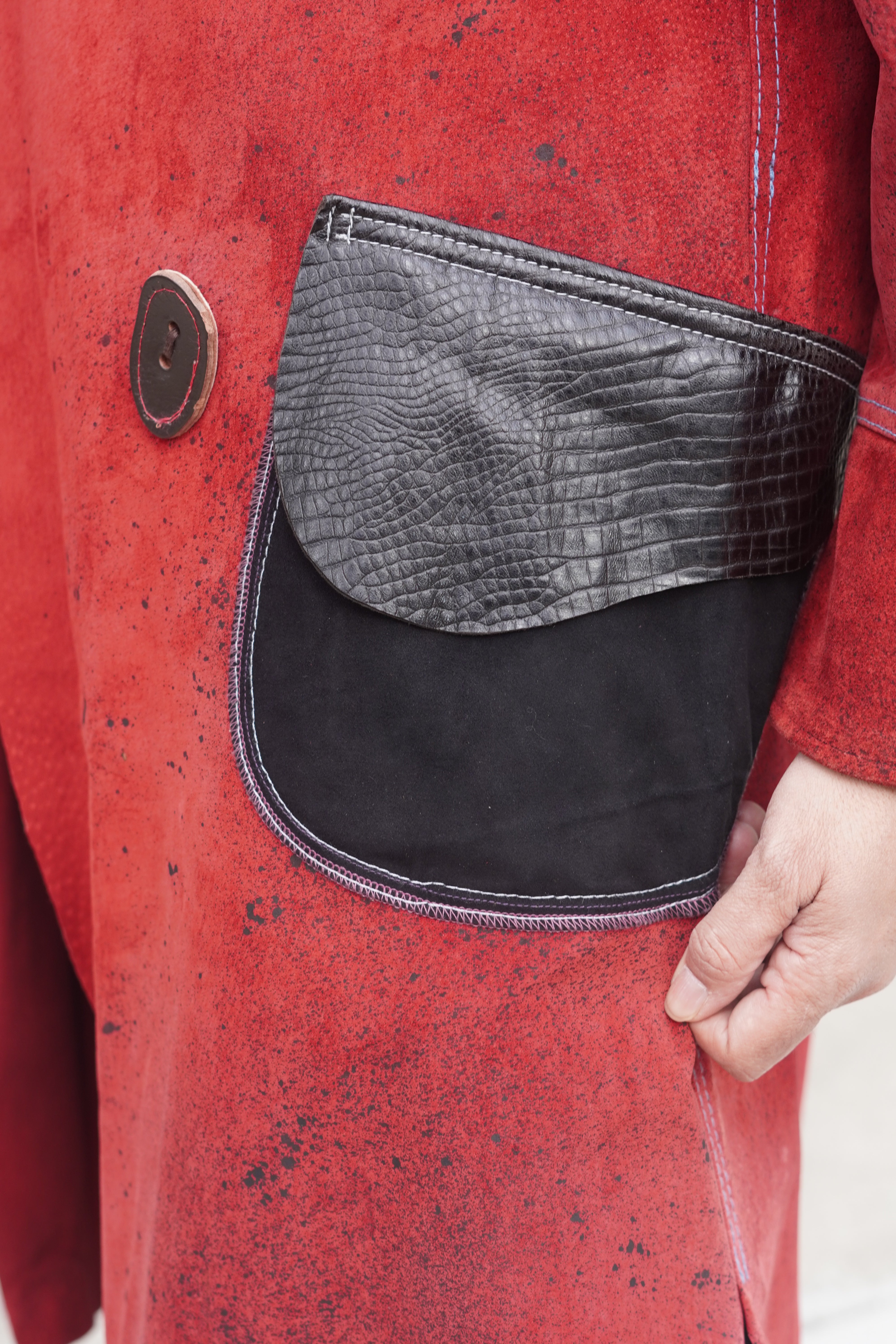 Hand-Painted Red and Black Suede 7/8 Coat by Pepin Designs #14