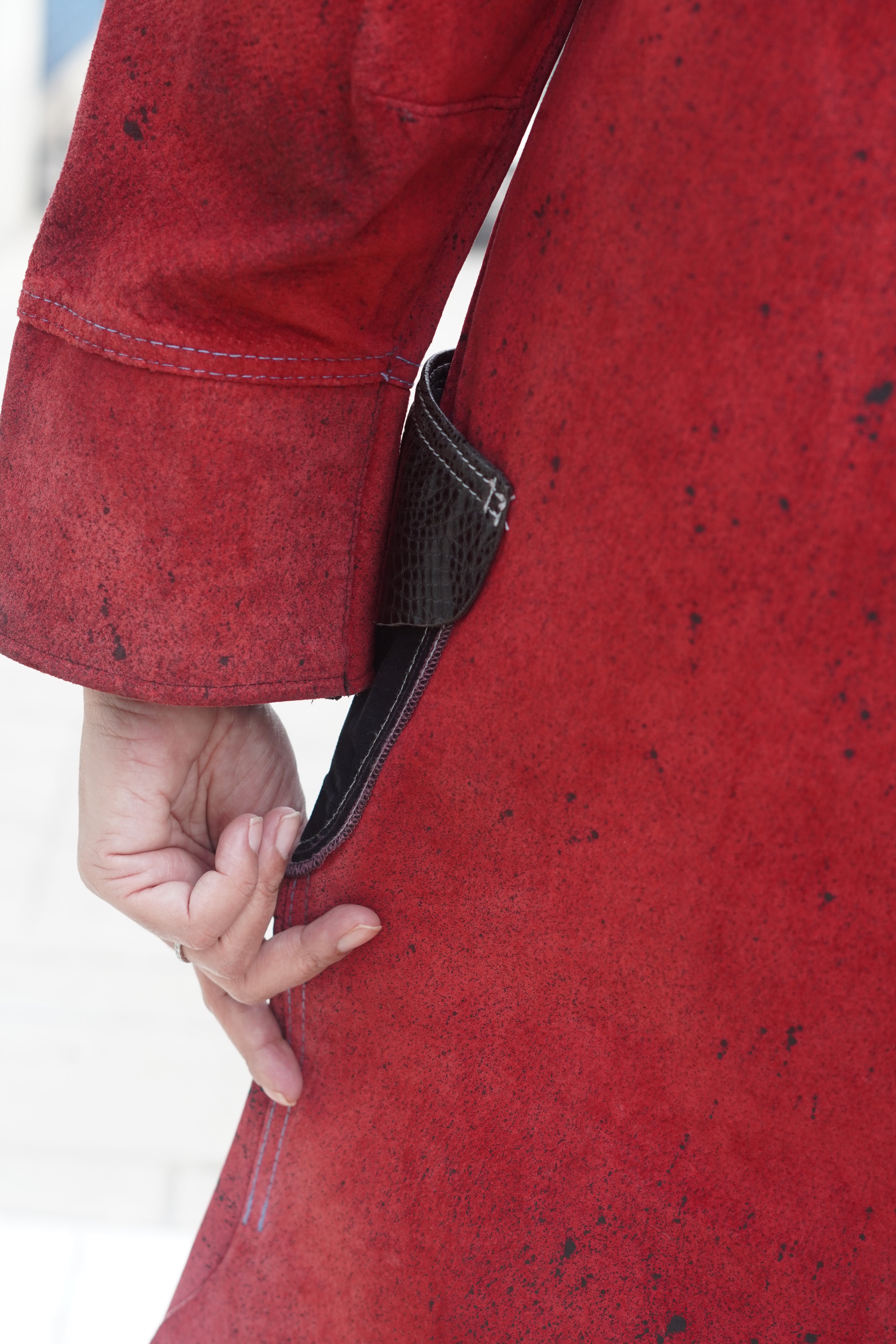 Hand-Painted Red and Black Suede 7/8 Coat by Pepin Designs #14