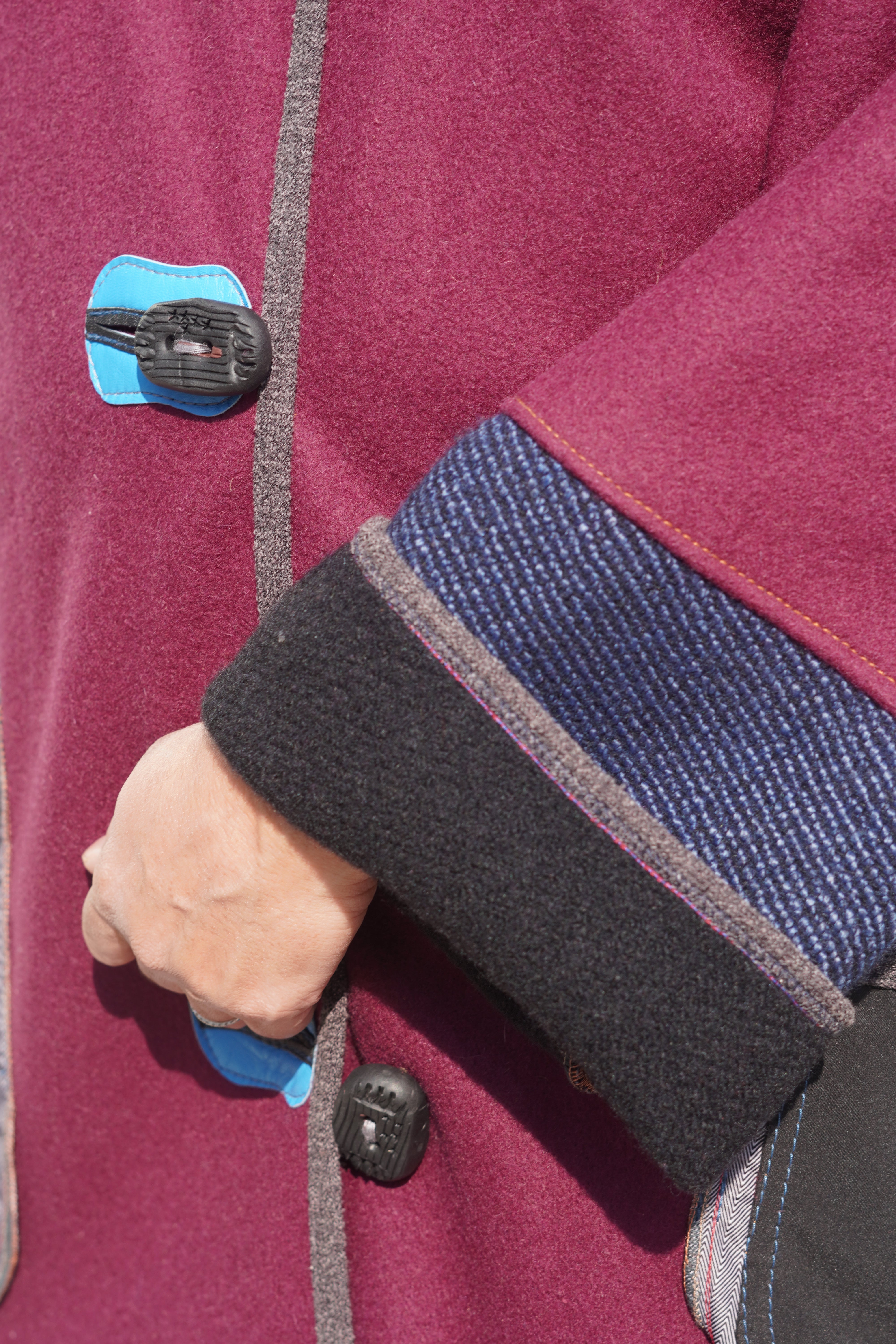 Wine Wool Twill Colour-Block 7/8 Coat by Pepin Designs #18