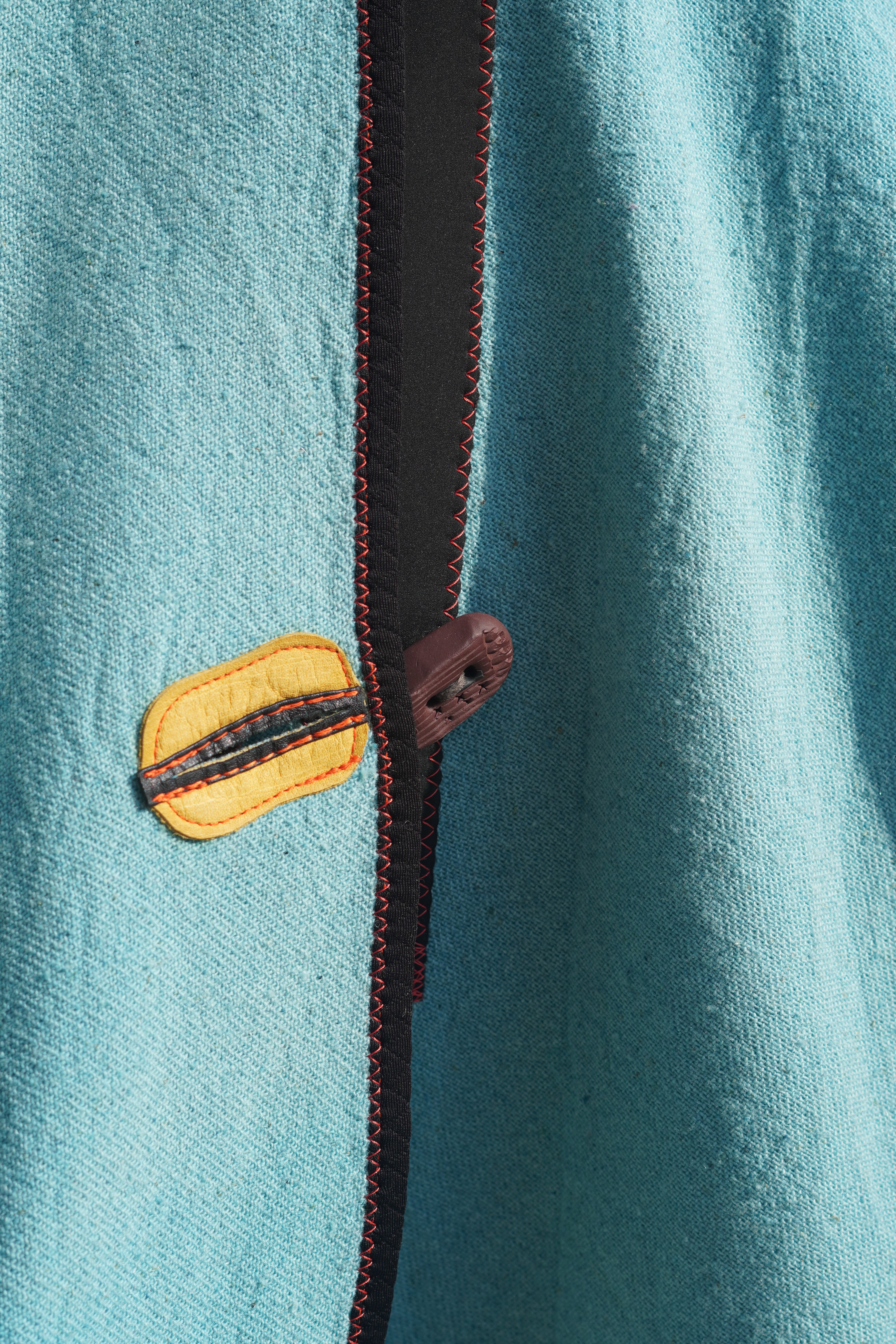 Sky Blue Wool Twill Cape with Red Performance Trim by Pepin Designs #24