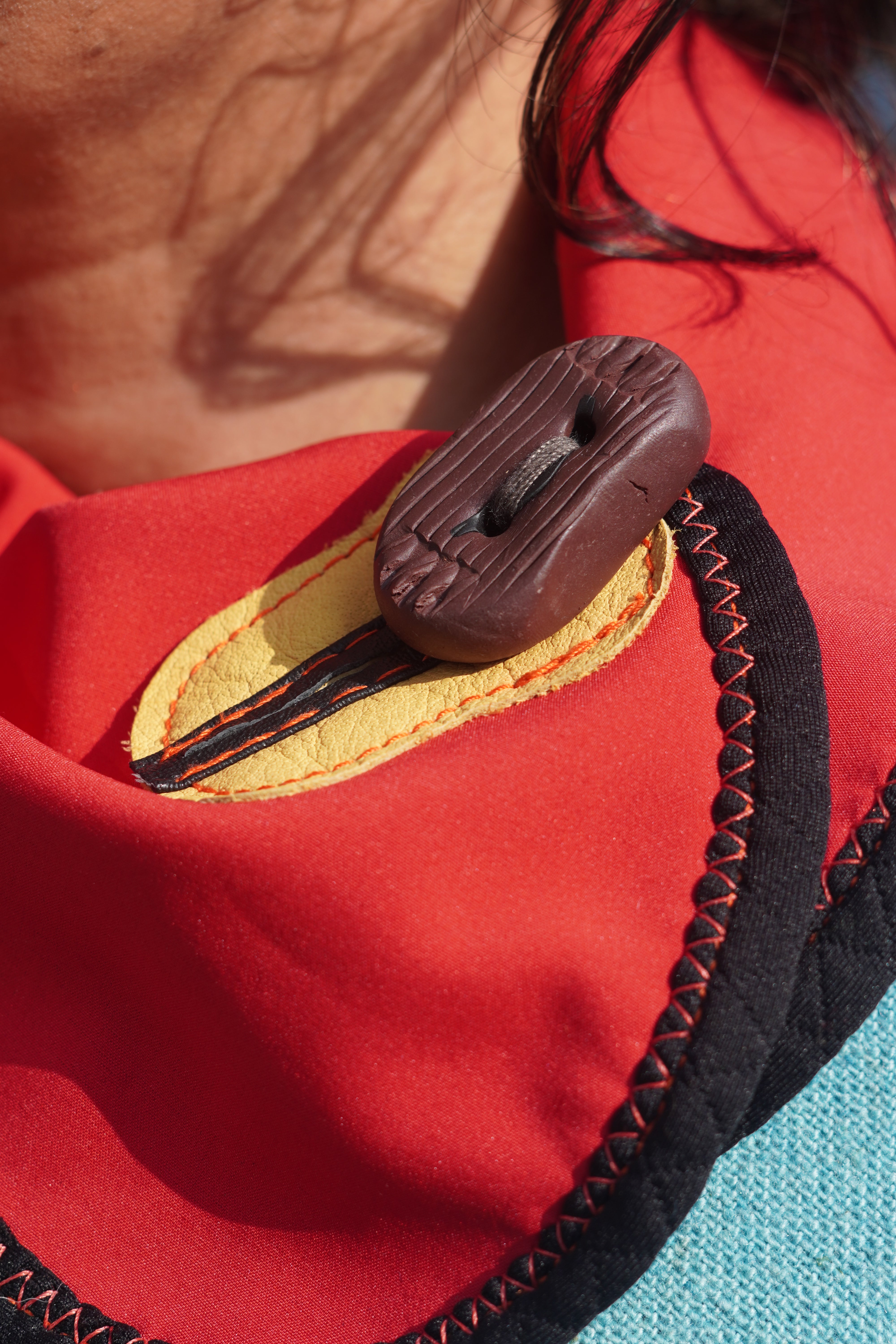 Sky Blue Wool Twill Cape with Red Performance Trim by Pepin Designs #24