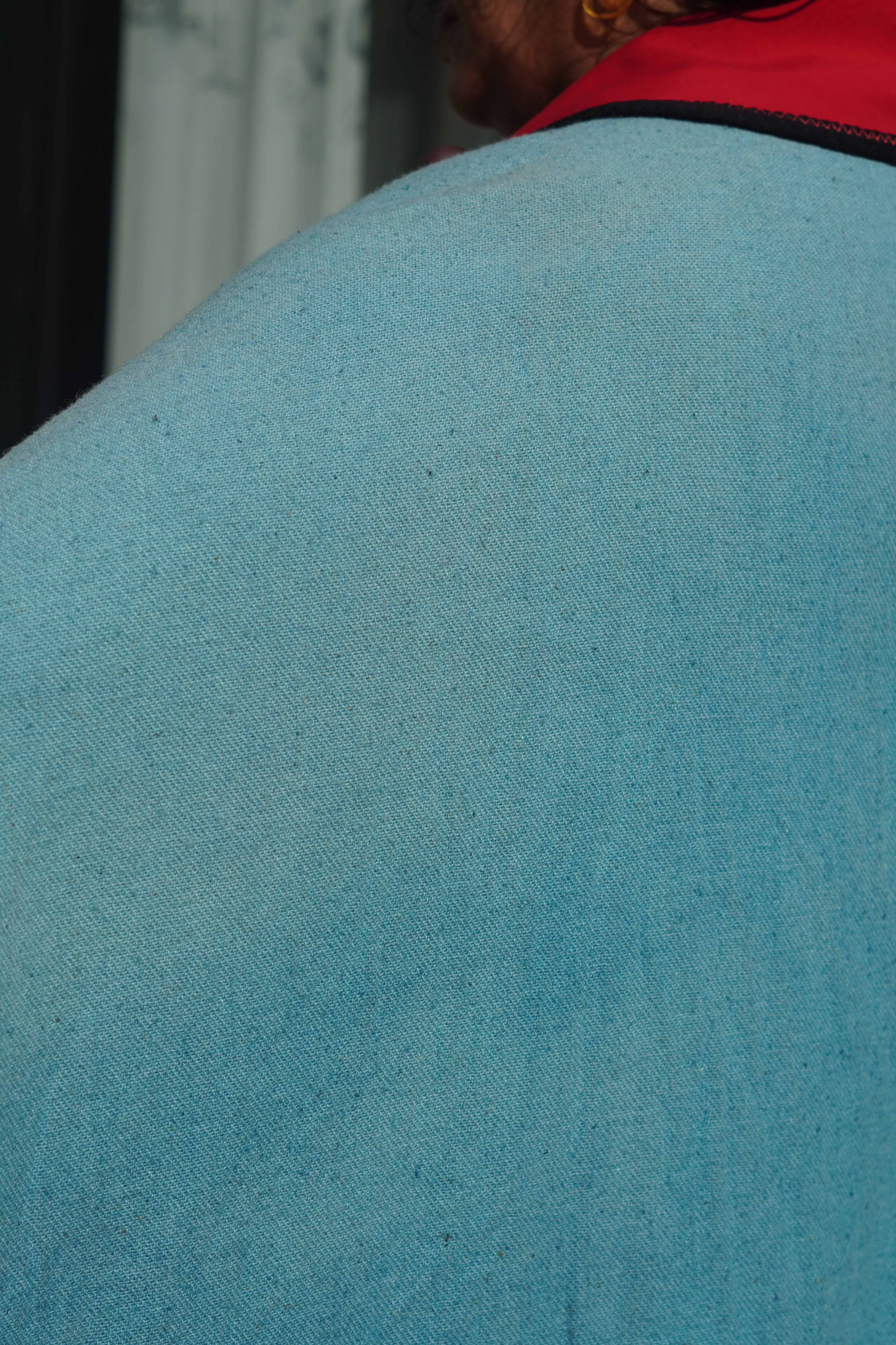 Sky Blue Wool Twill Cape with Red Performance Trim by Pepin Designs #24