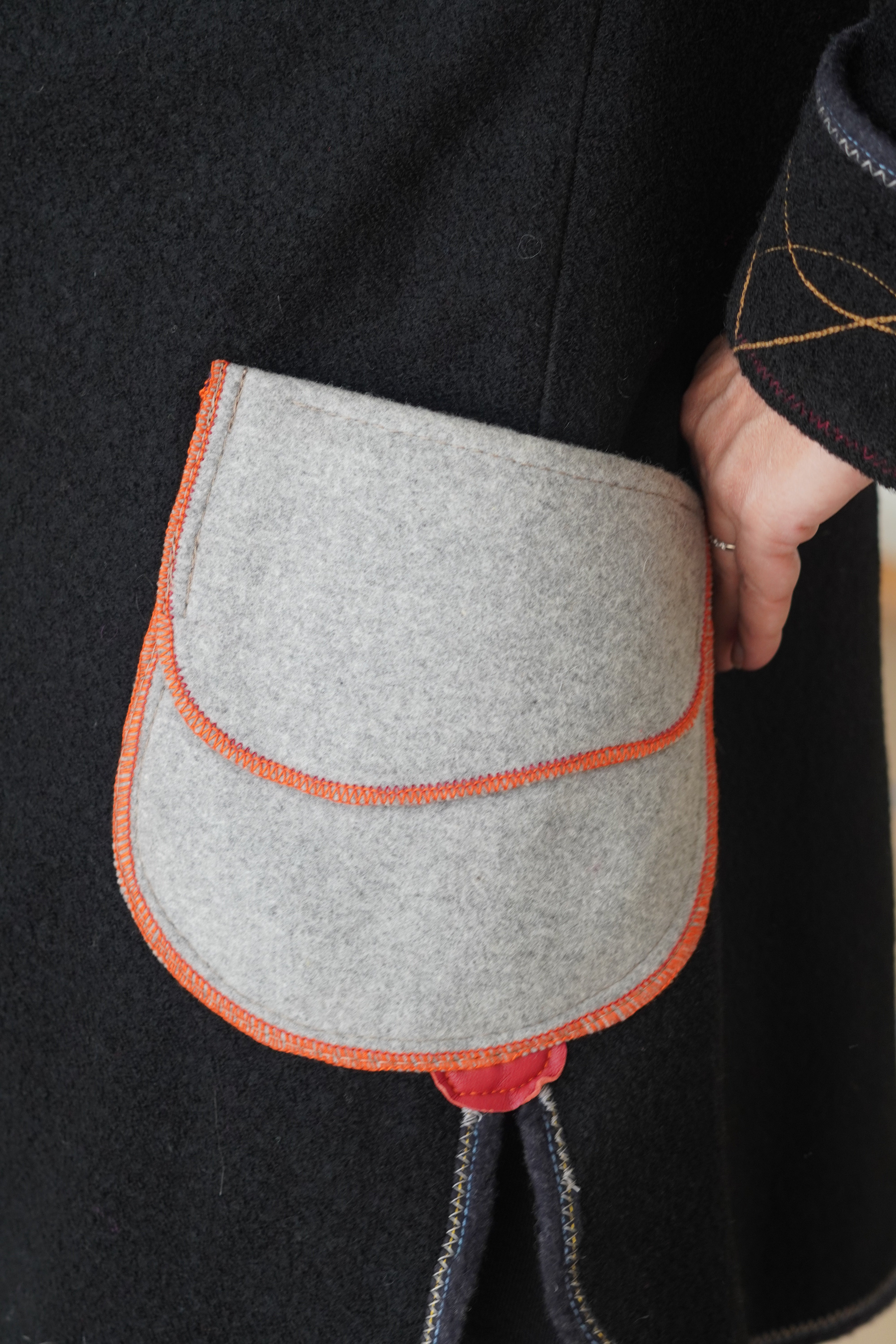 Black Boiled Wool Coat with Embroidered Details by Pepin Designs #23