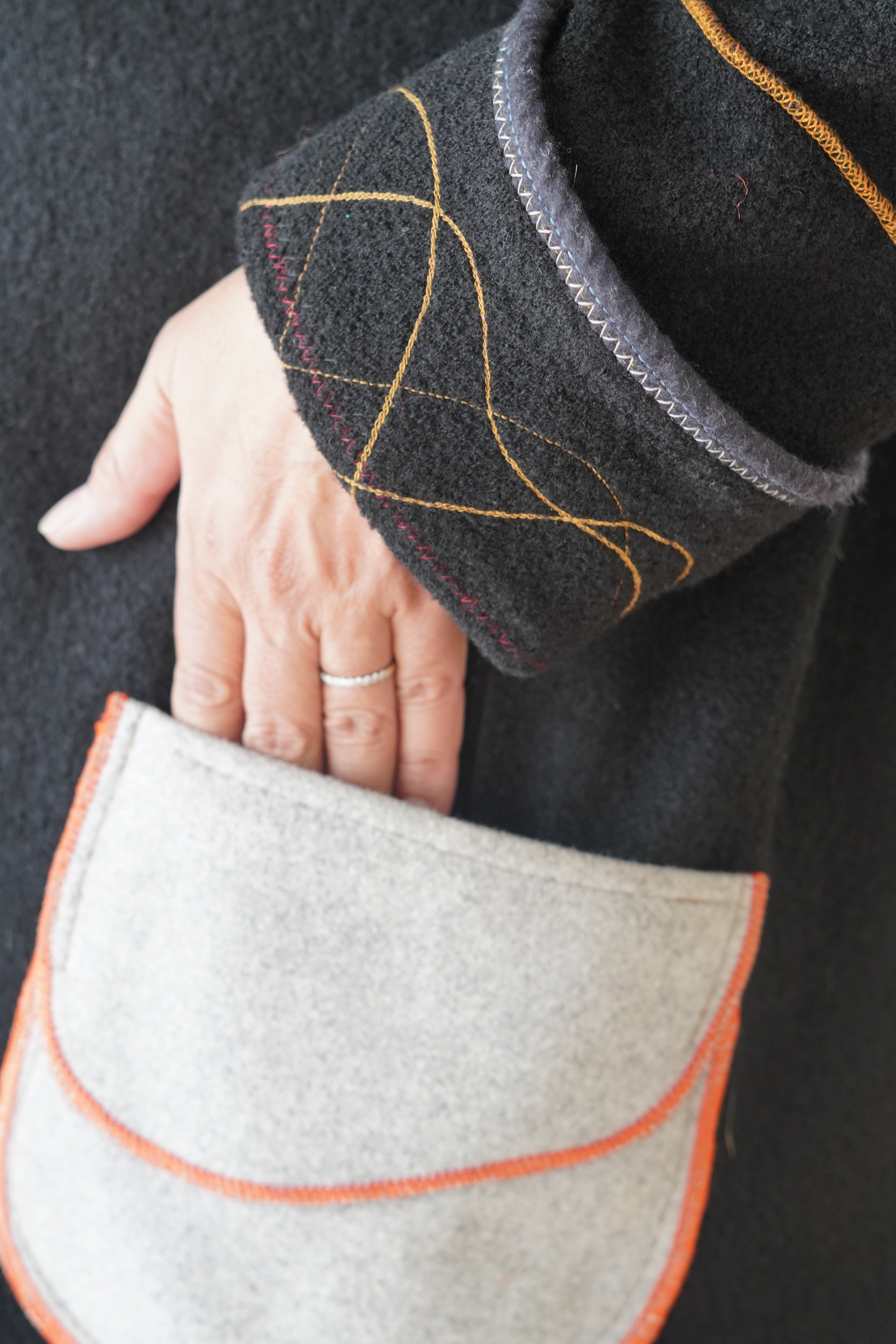 Black Boiled Wool Coat with Embroidered Details by Pepin Designs #23