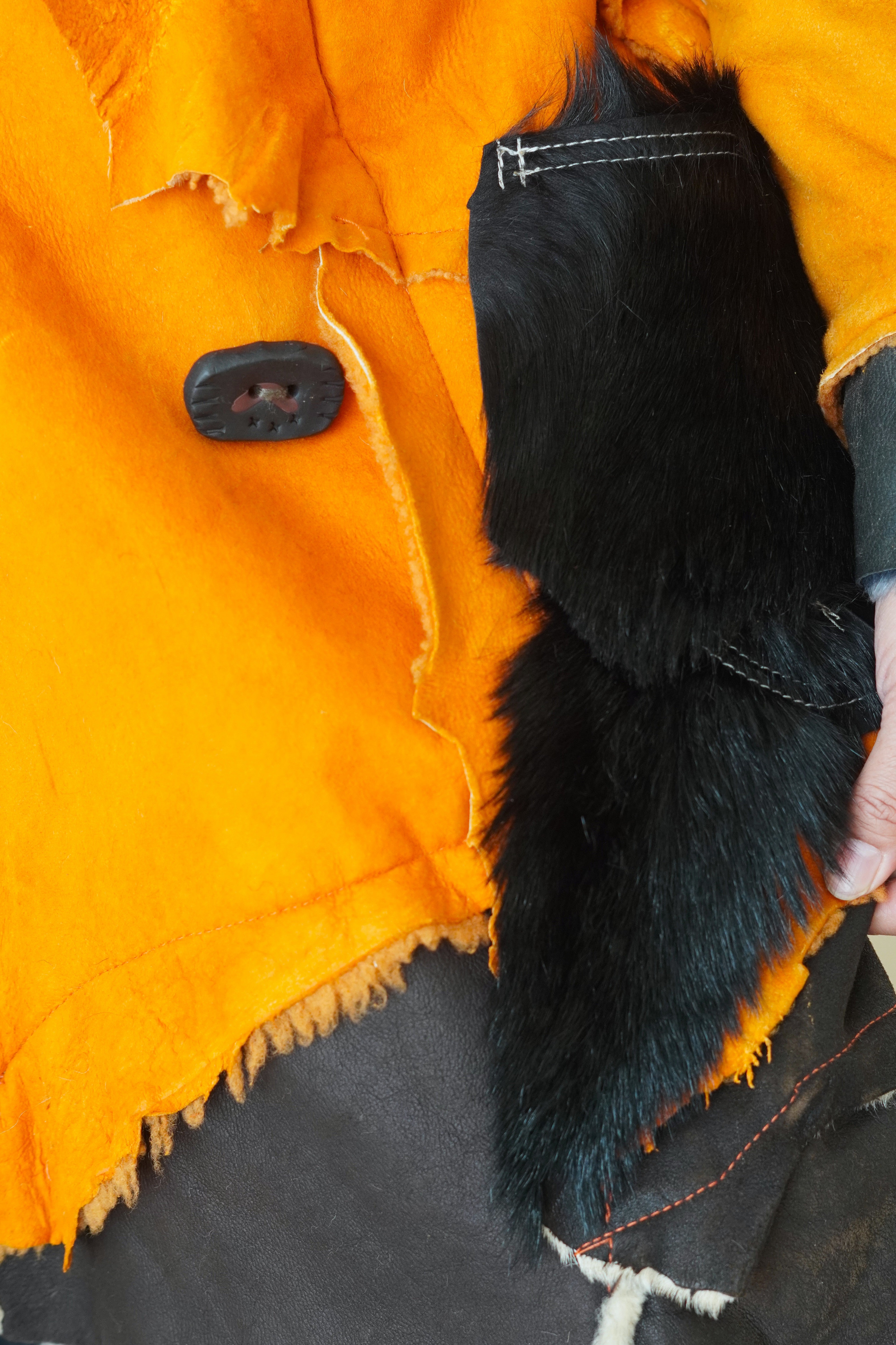 Orange, Brown & Charcoal Shearling Coat by Pepin Designs #12
