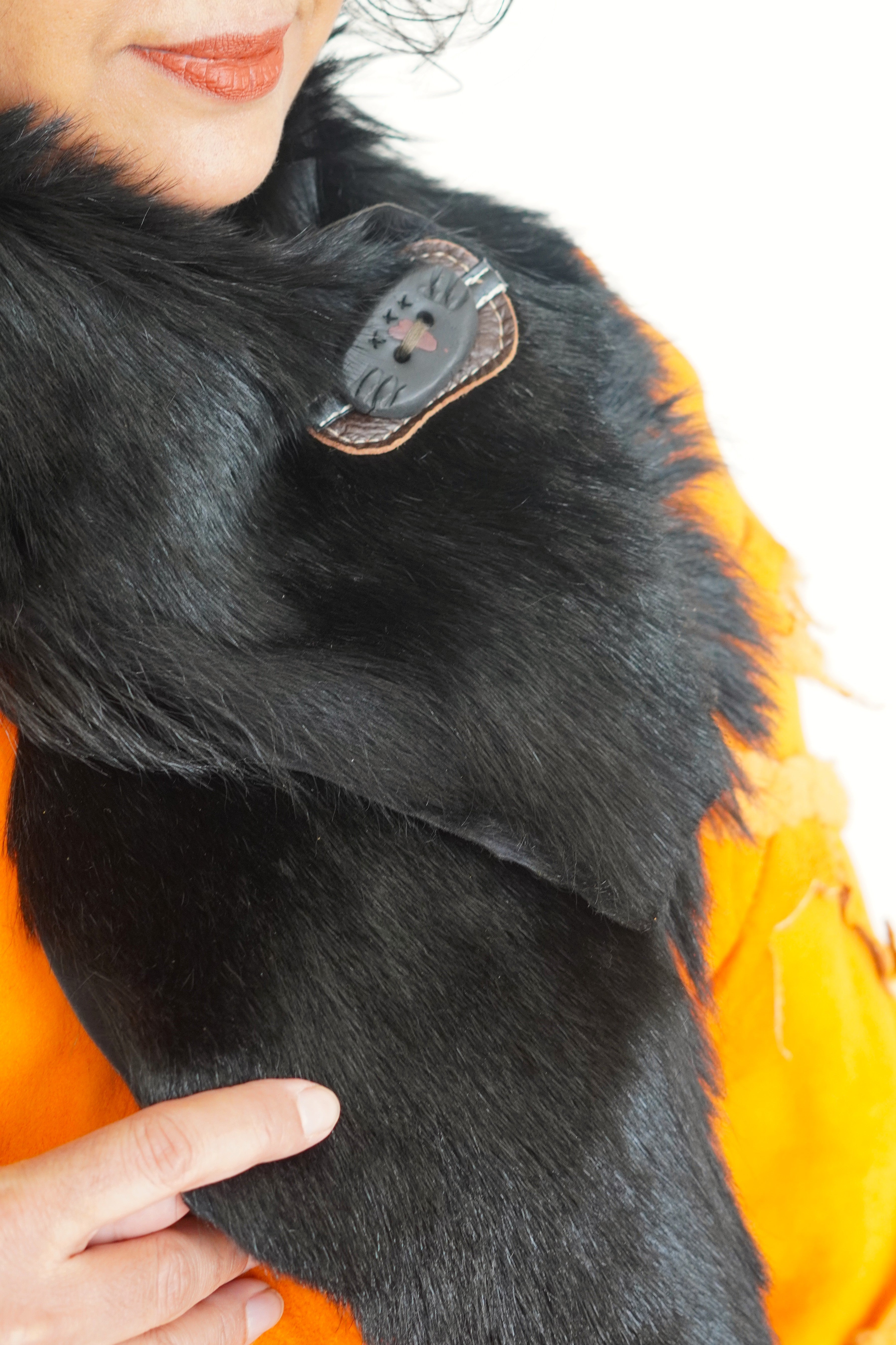 Orange, Brown & Charcoal Shearling Coat by Pepin Designs #12