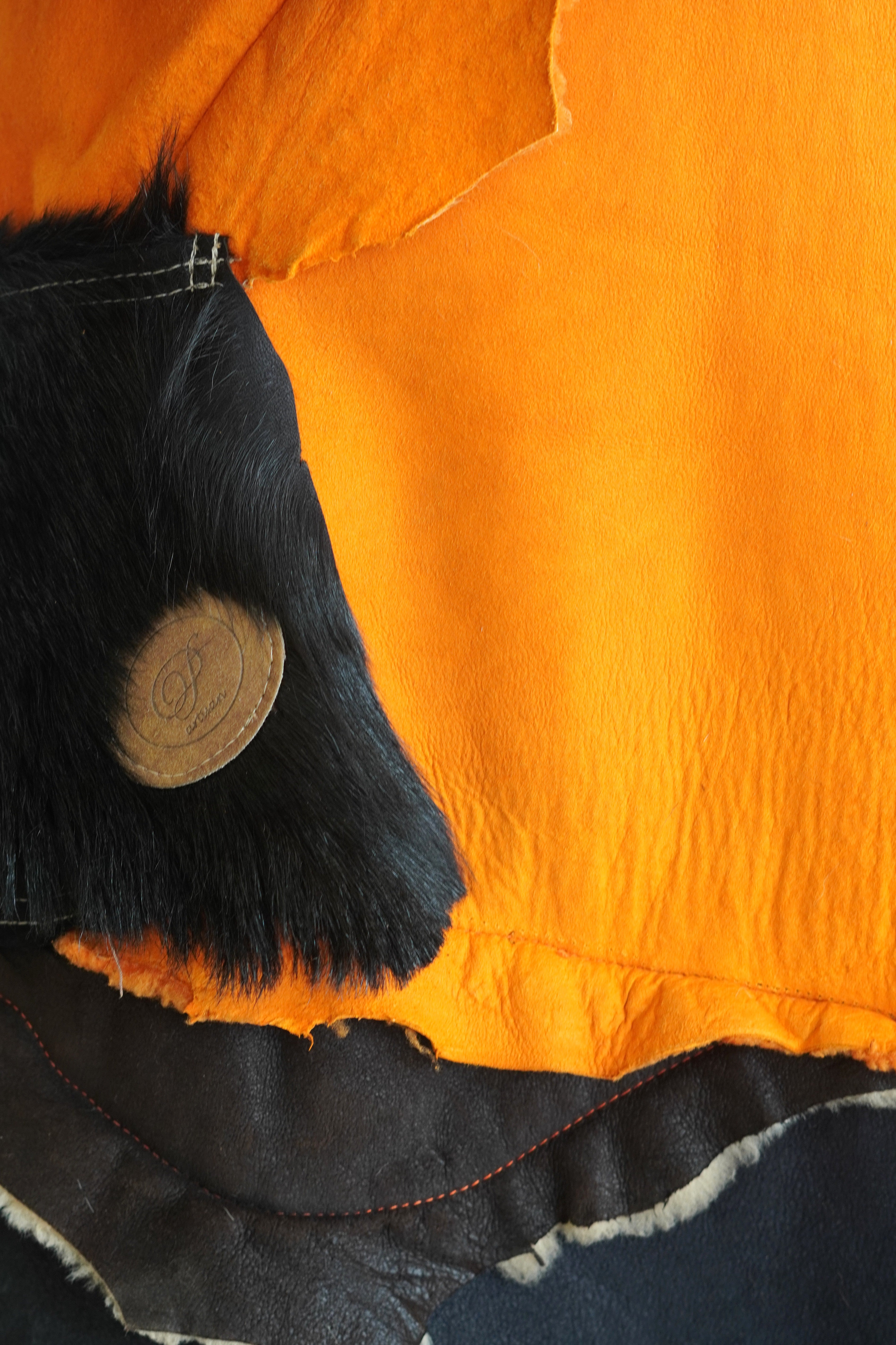 Orange, Brown & Charcoal Shearling Coat by Pepin Designs #12