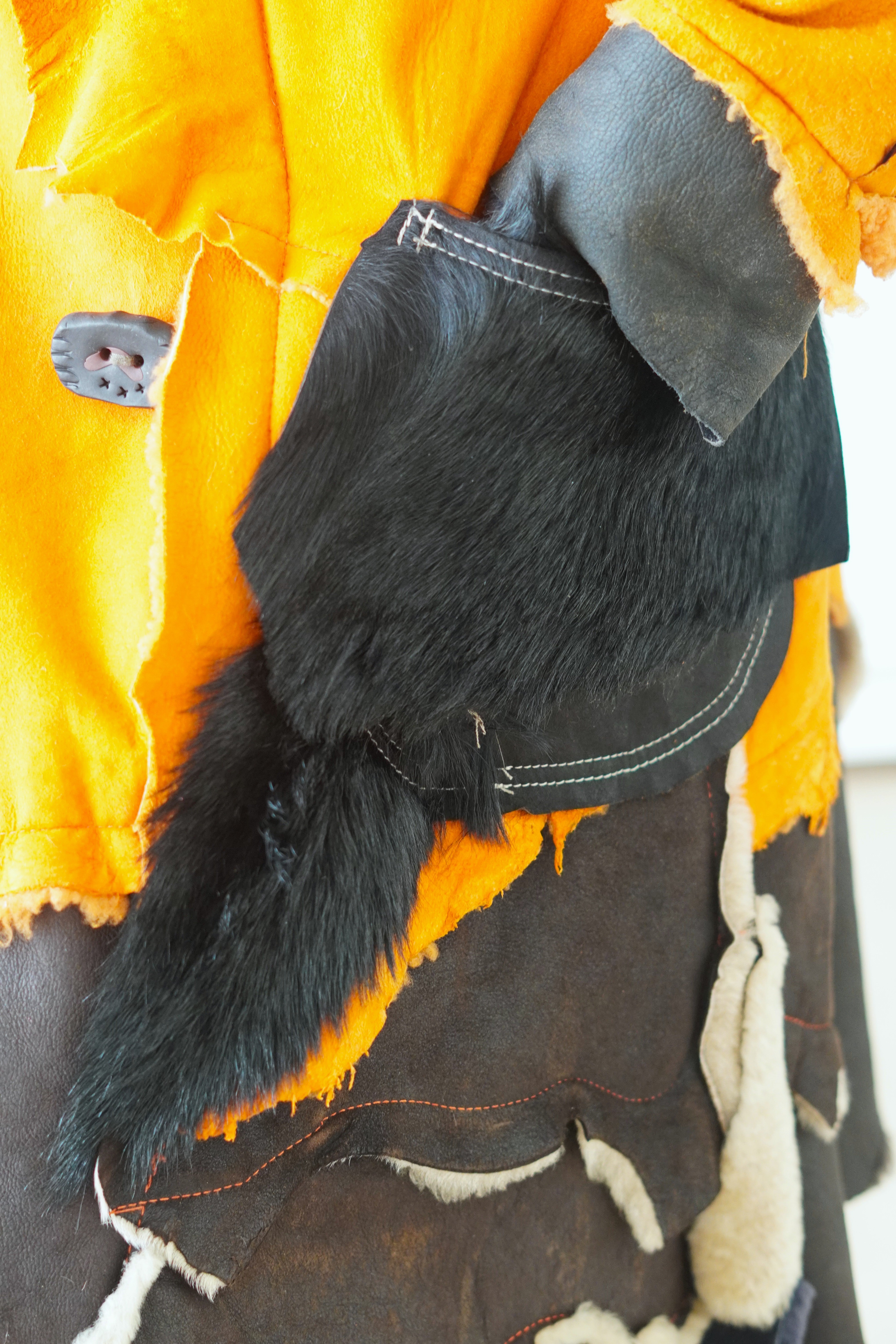 Orange, Brown & Charcoal Shearling Coat by Pepin Designs #12