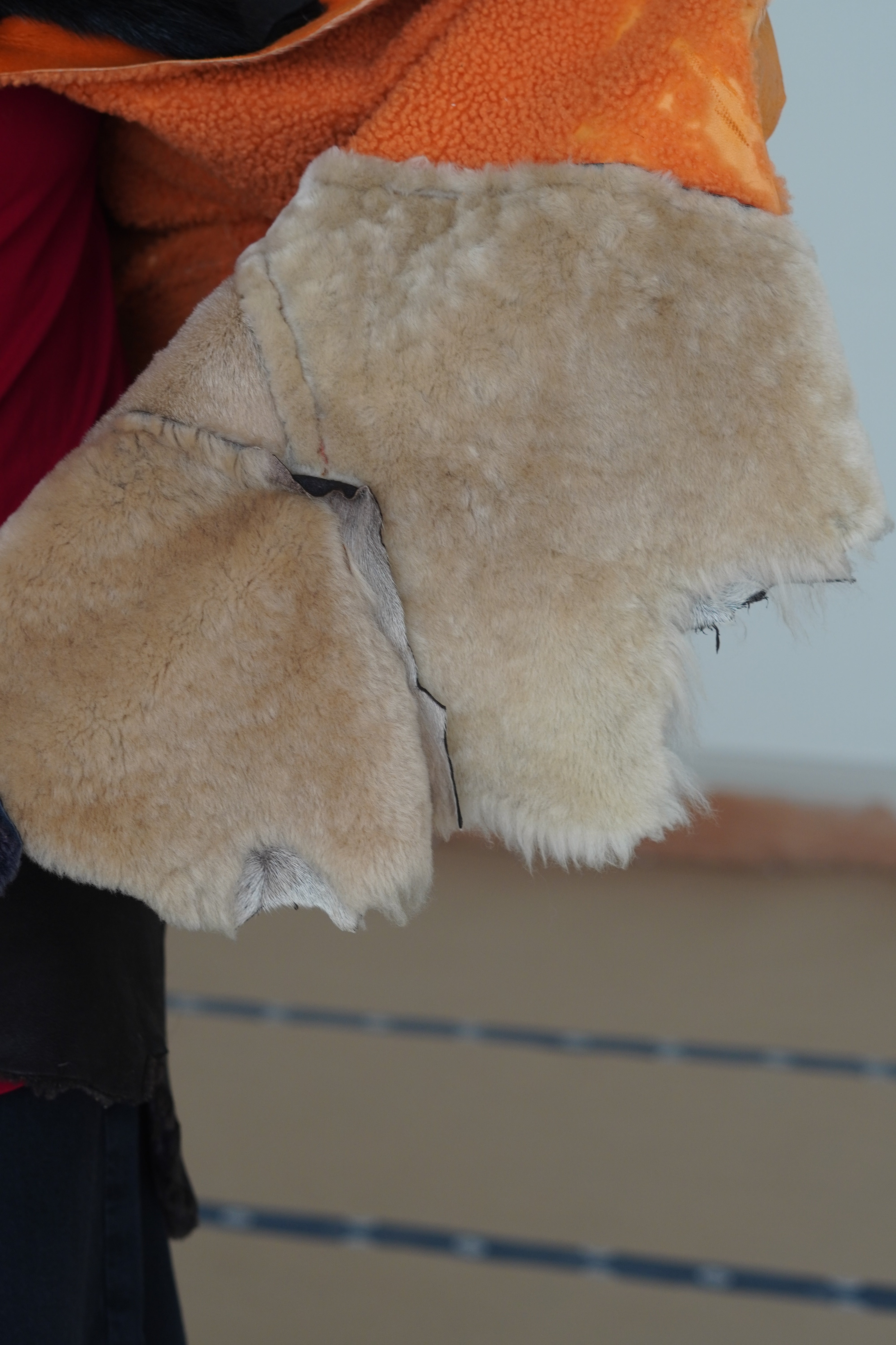 Orange, Brown & Charcoal Shearling Coat by Pepin Designs #12