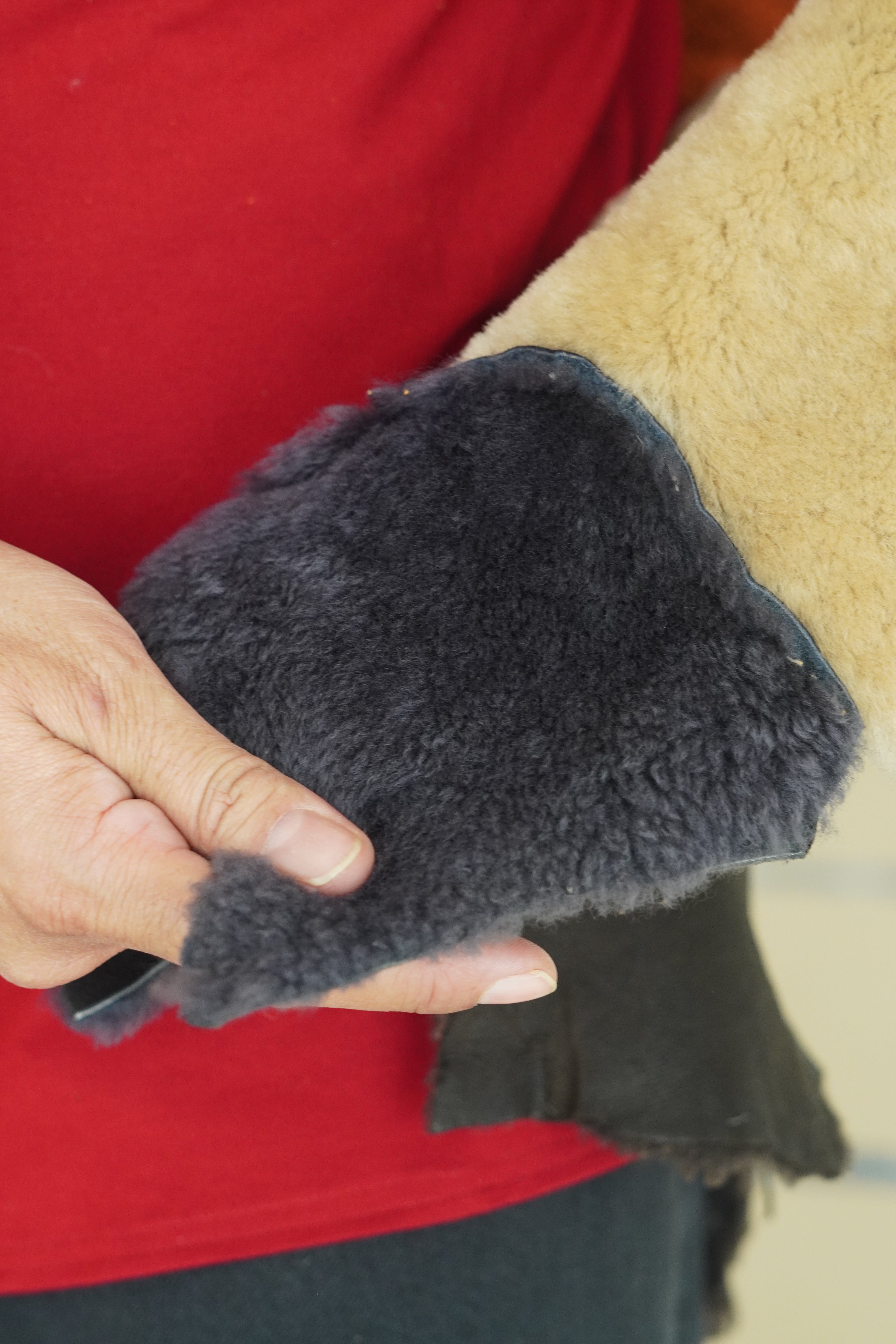 Orange, Brown & Charcoal Shearling Coat by Pepin Designs #12