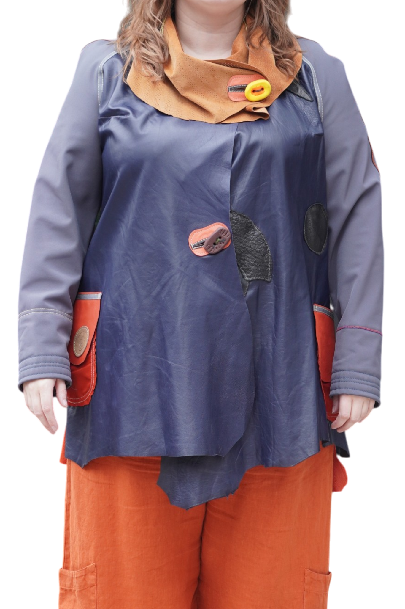 Orange Suede and Navy Lambskin 3/4 Coat by Pepin Designs #30