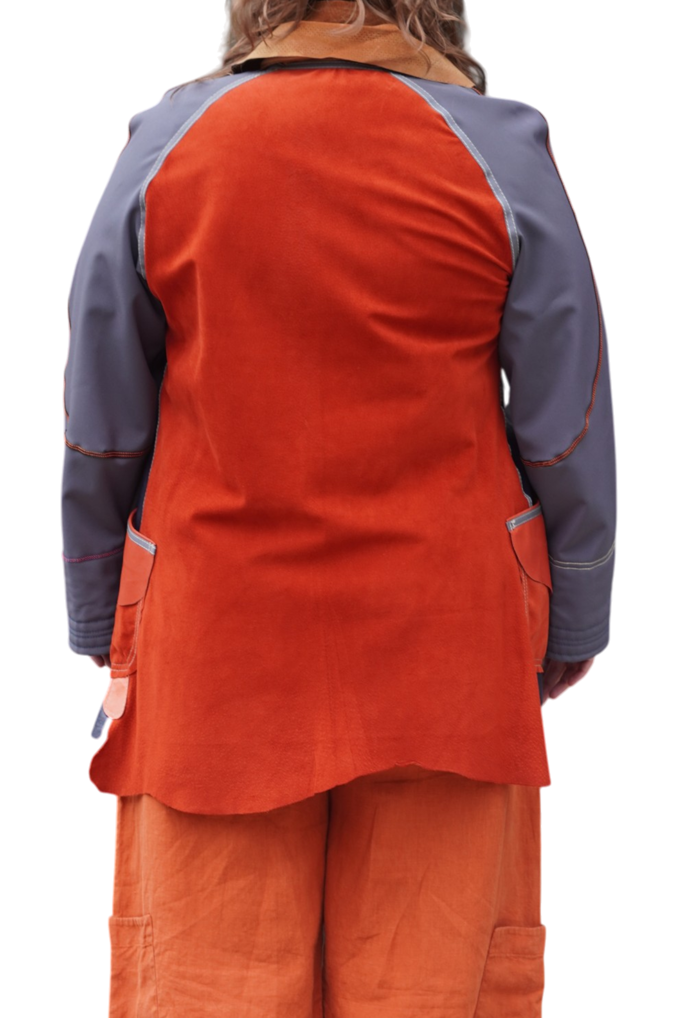 Orange Suede and Navy Lambskin 3/4 Coat by Pepin Designs #30