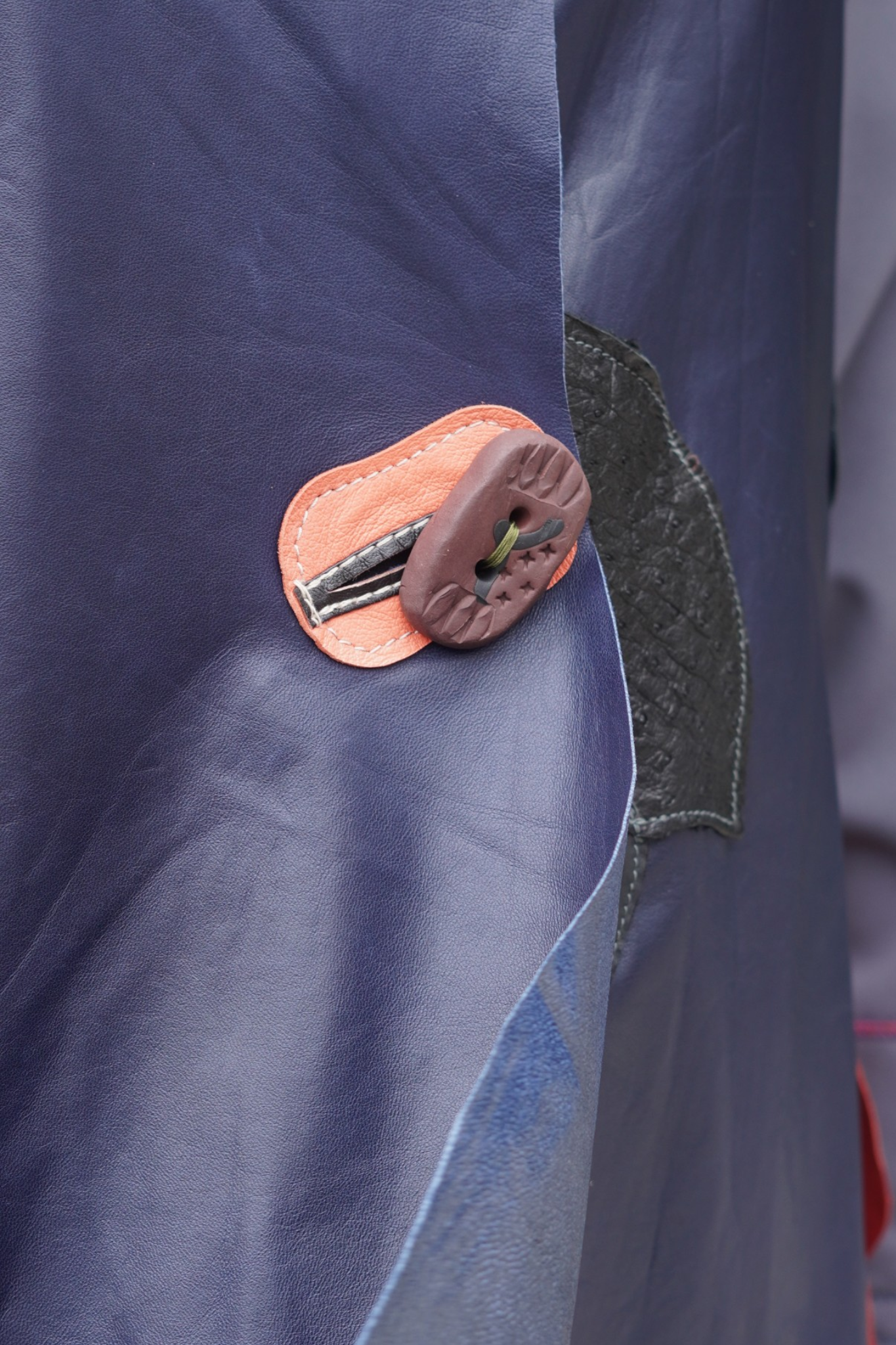 Orange Suede and Navy Lambskin 3/4 Coat by Pepin Designs #30