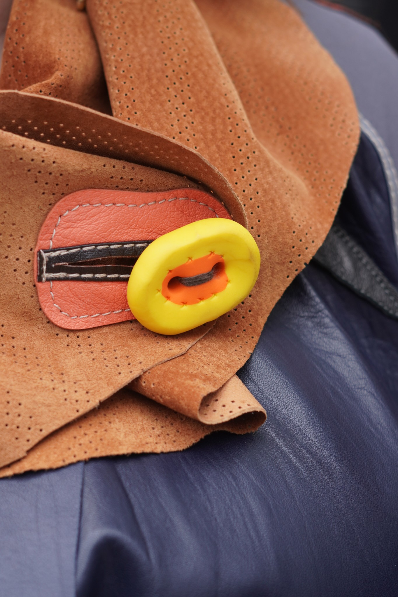 Orange Suede and Navy Lambskin 3/4 Coat by Pepin Designs #30