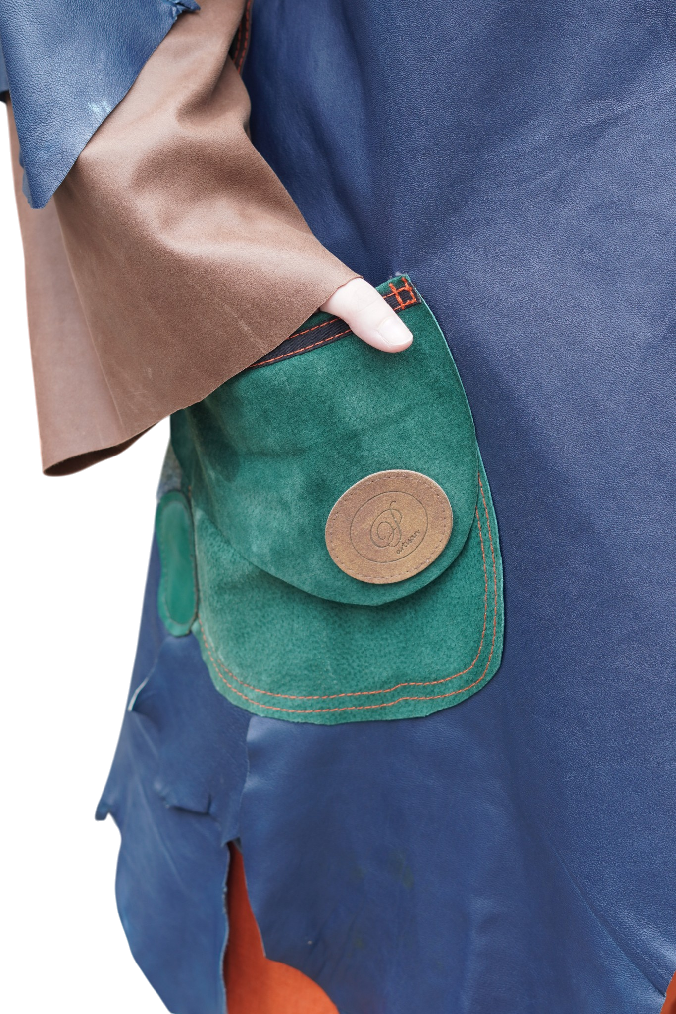 Blue, Brown and Green Leather 7/8 Coat by Pepin Designs #28