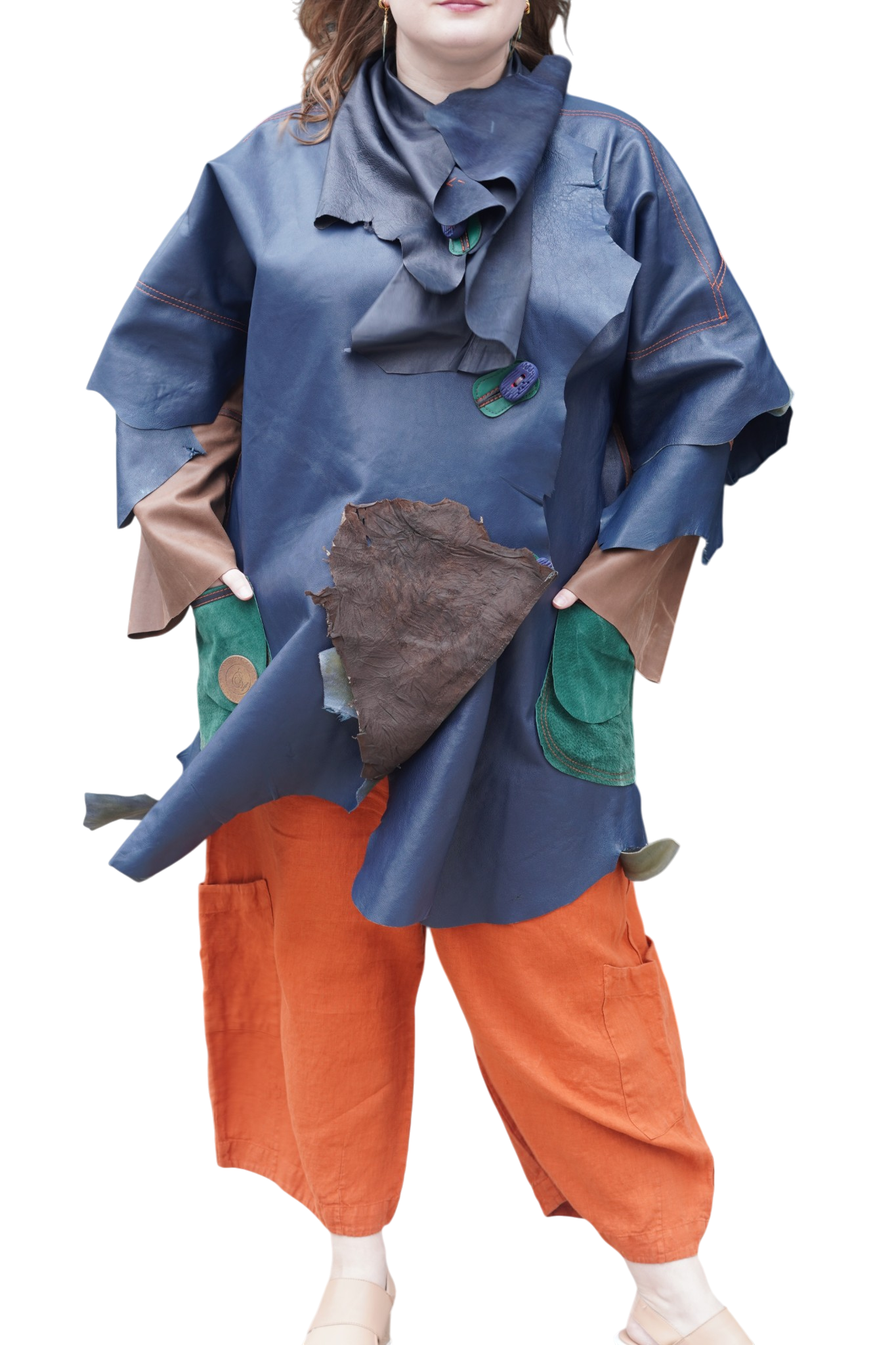 Blue, Brown and Green Leather 7/8 Coat by Pepin Designs #28