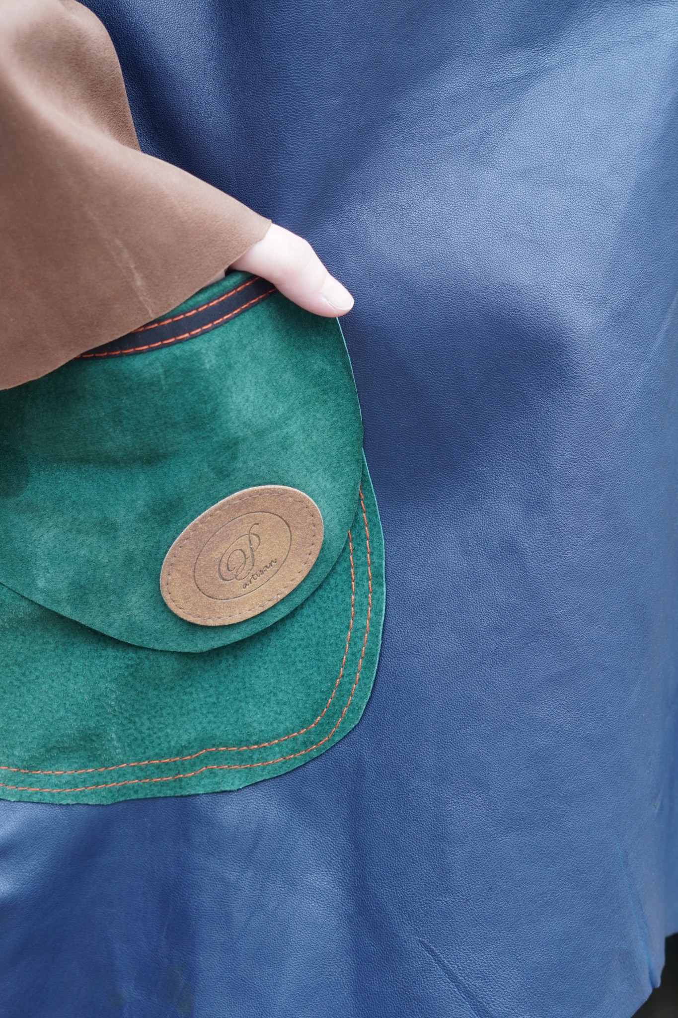 Blue, Brown and Green Leather 7/8 Coat by Pepin Designs #28