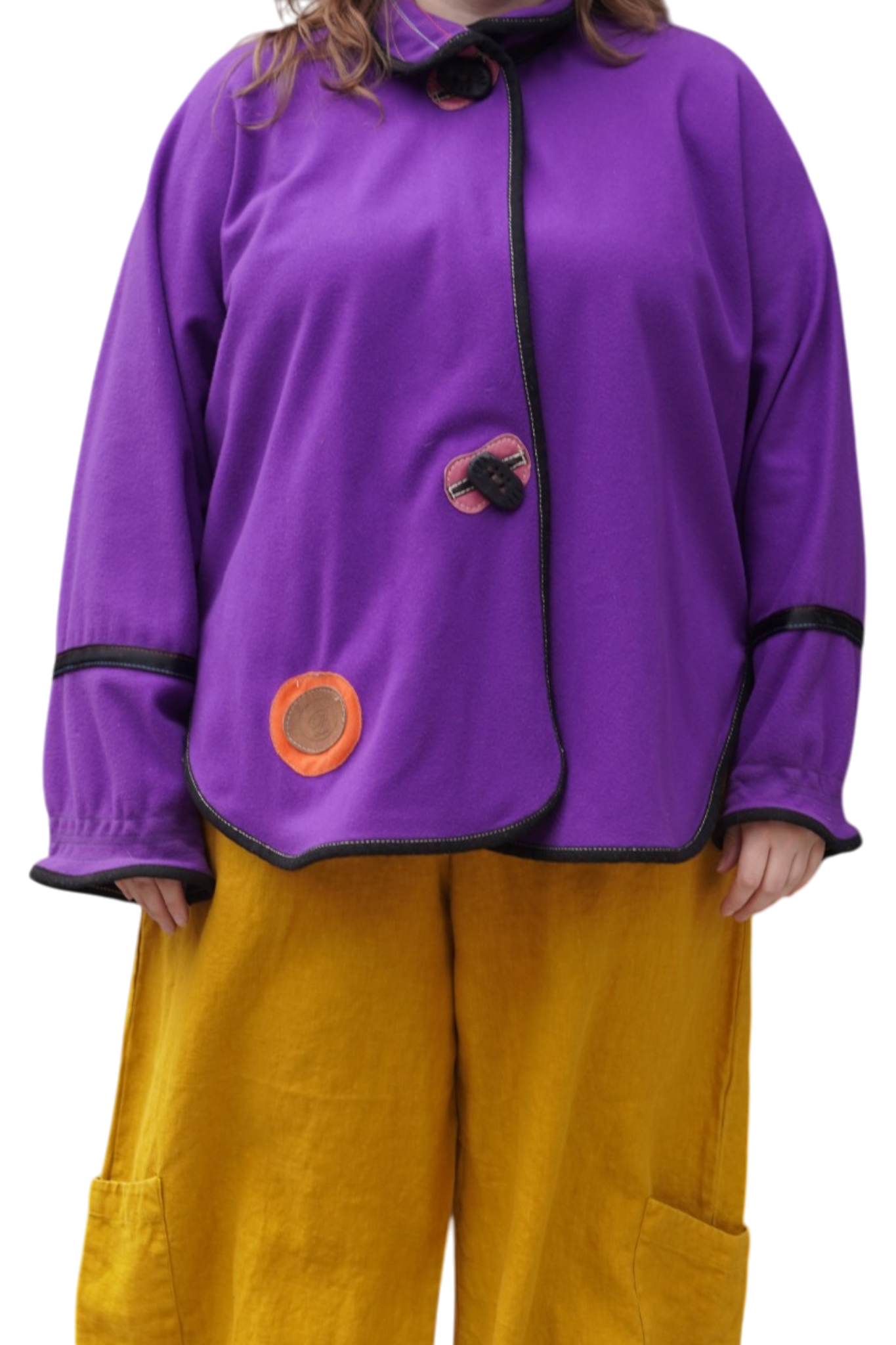 Purple Wool Jacket with Pink Leather Appliqué by Pepin Designs #32