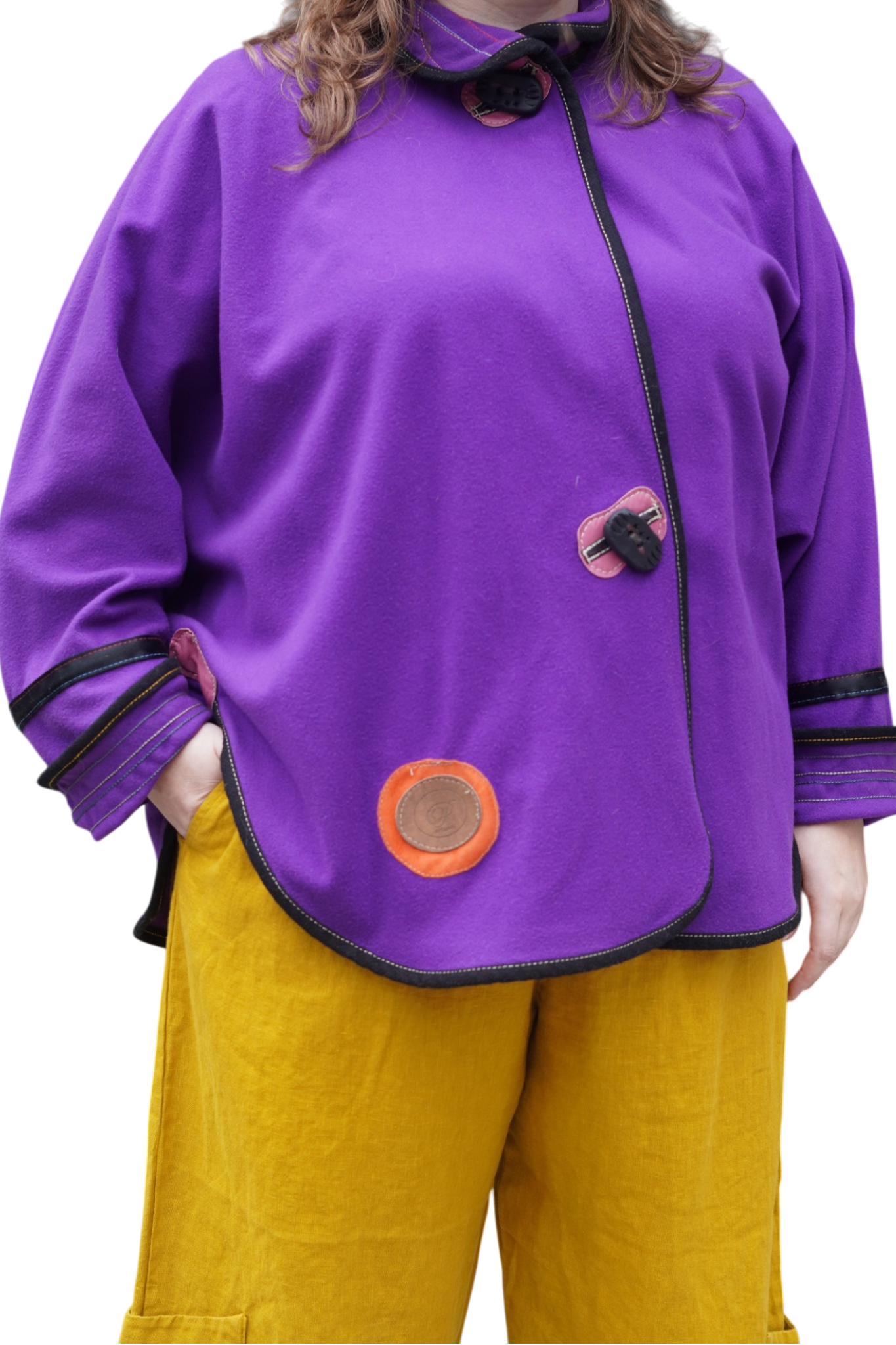 Purple Wool Jacket with Pink Leather Appliqué by Pepin Designs #32