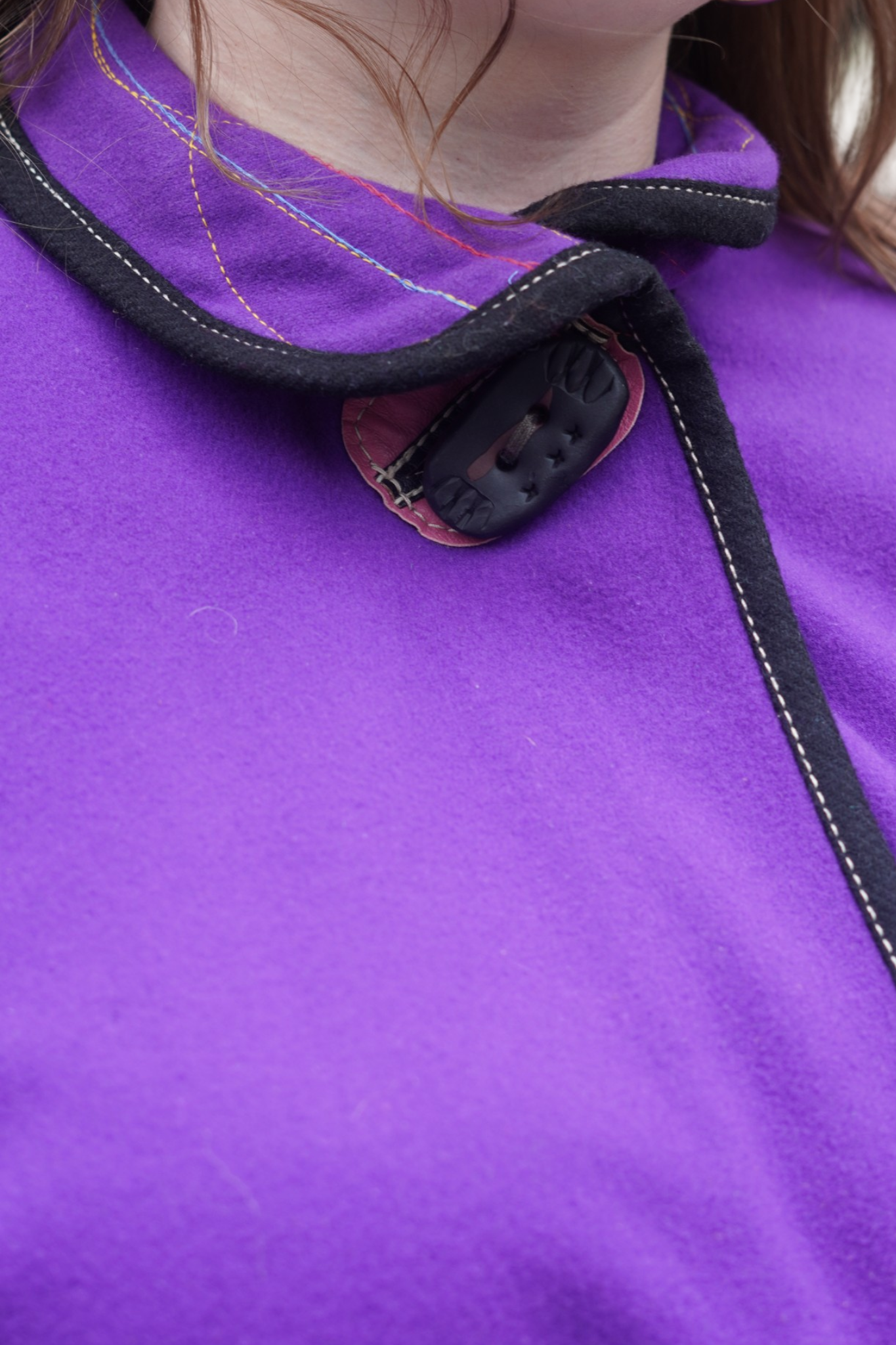 Purple Wool Jacket with Pink Leather Appliqué by Pepin Designs #32
