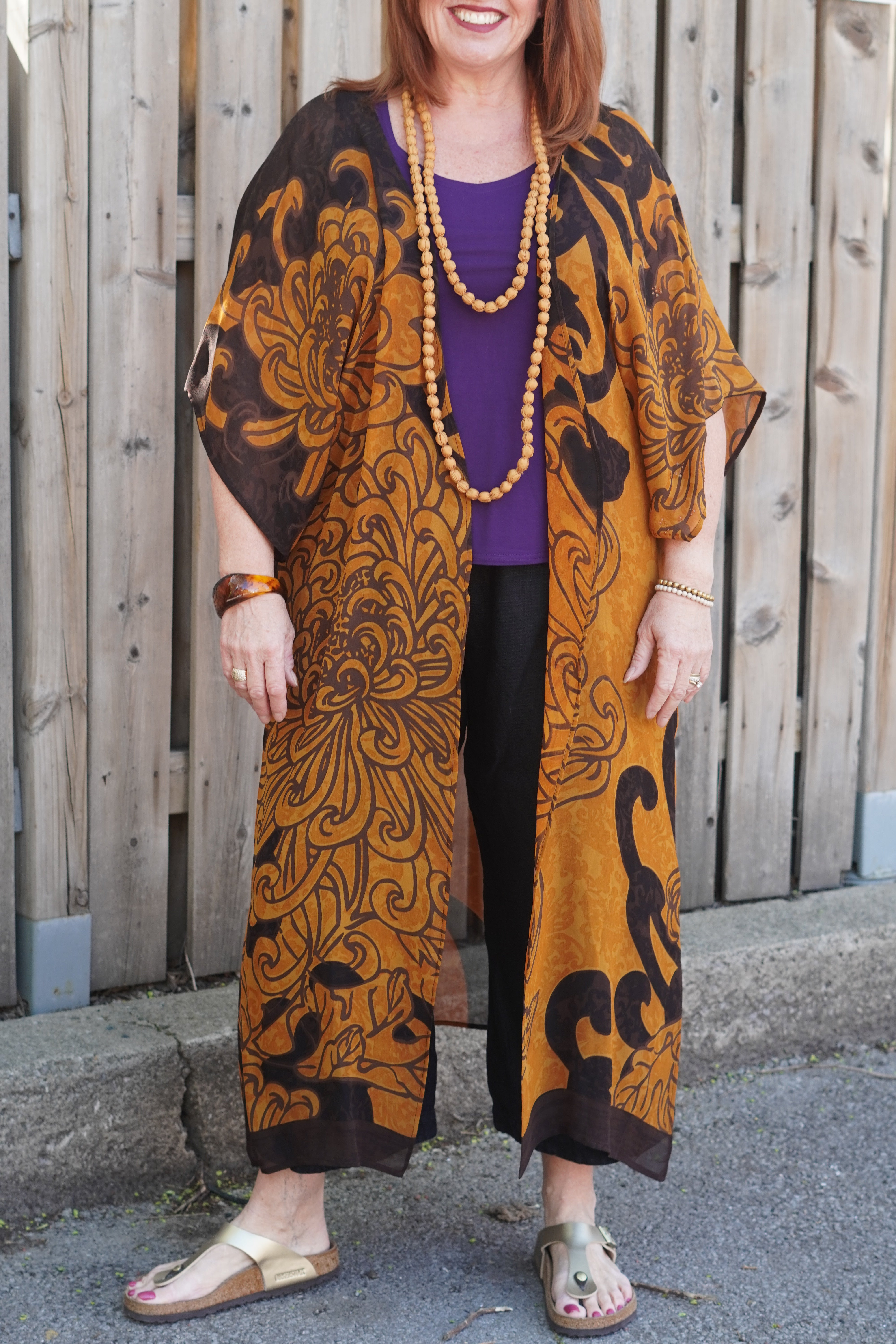 PRG9048 Sheer Wabi Sabi Pure Silk Kimono Sleeved Duster with Belt