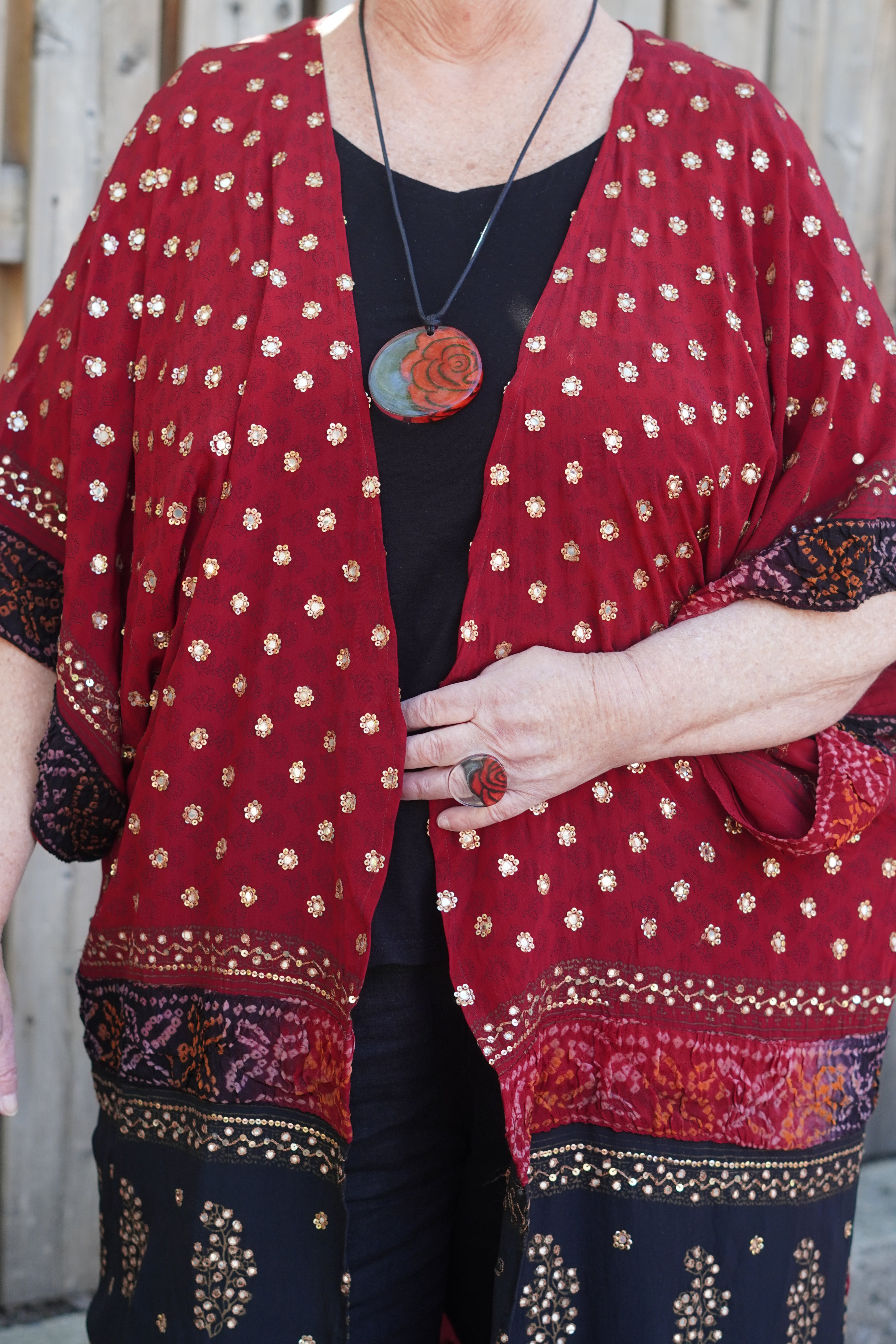 PRC9055 Wabi Sabi Pure Silk Kimono Sleeved Duster with Belt