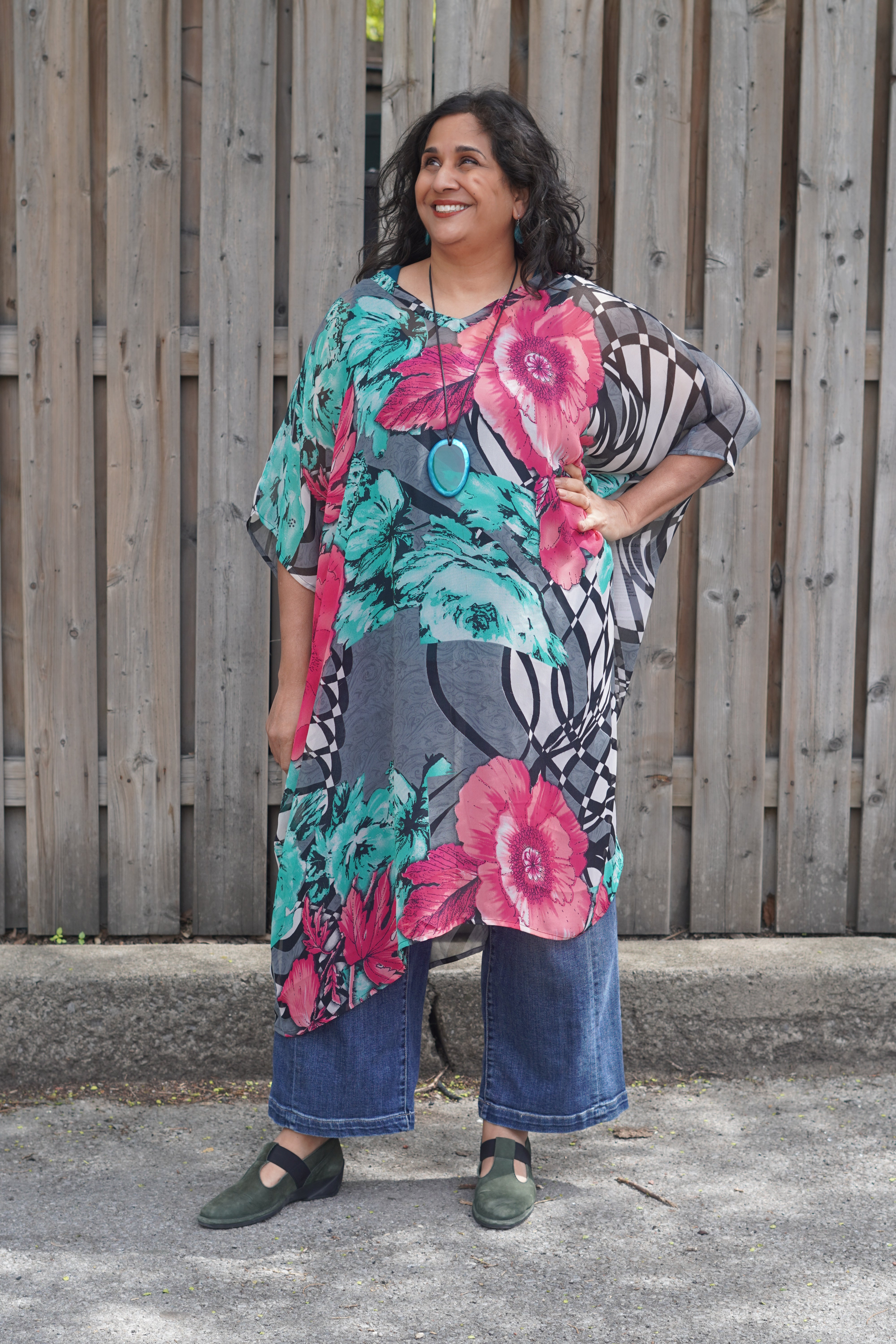 PRG8857 Sheer Wabi Sabi Pure Silk Midi Length Kaftan
