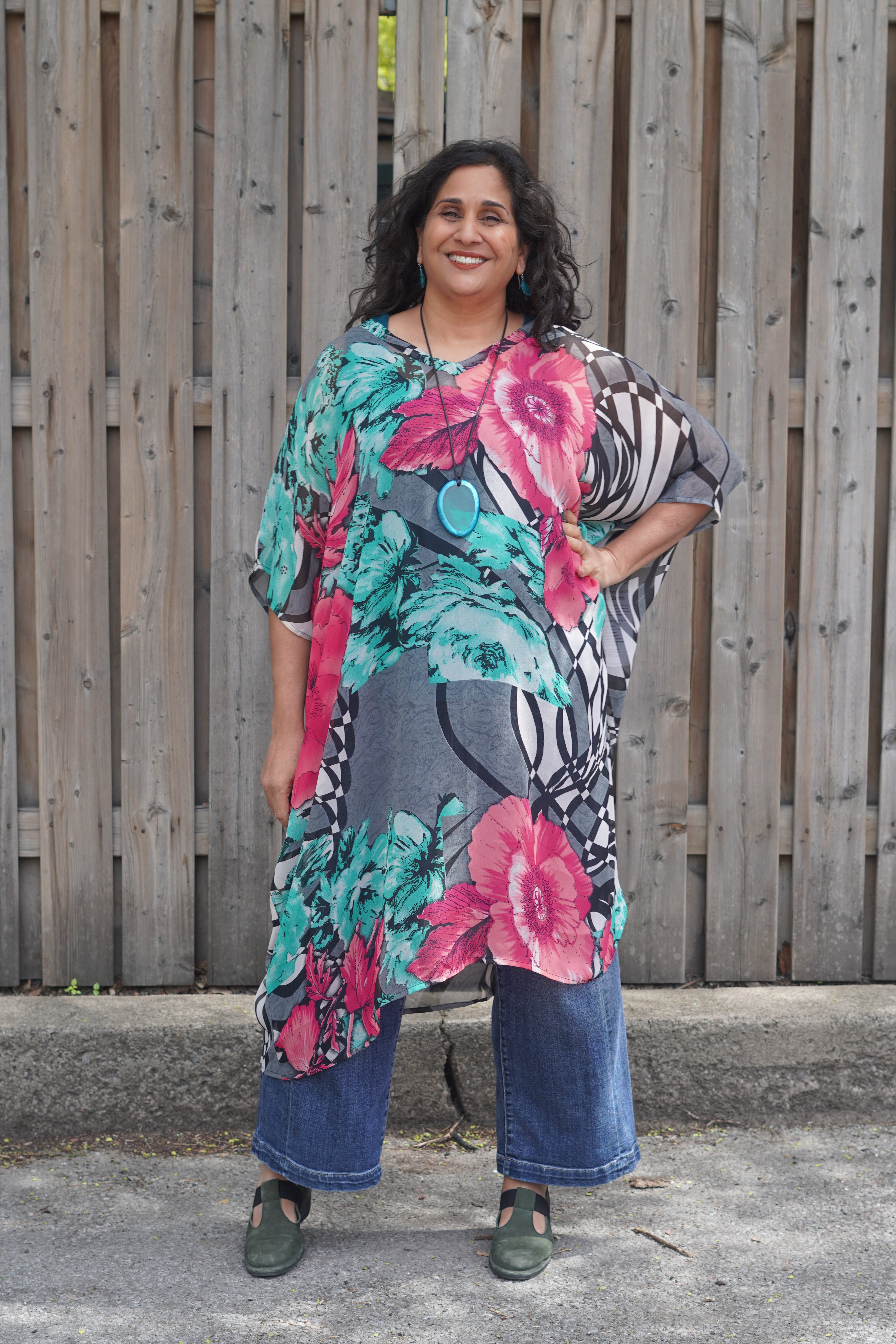 PRG8857 Sheer Wabi Sabi Pure Silk Midi Length Kaftan