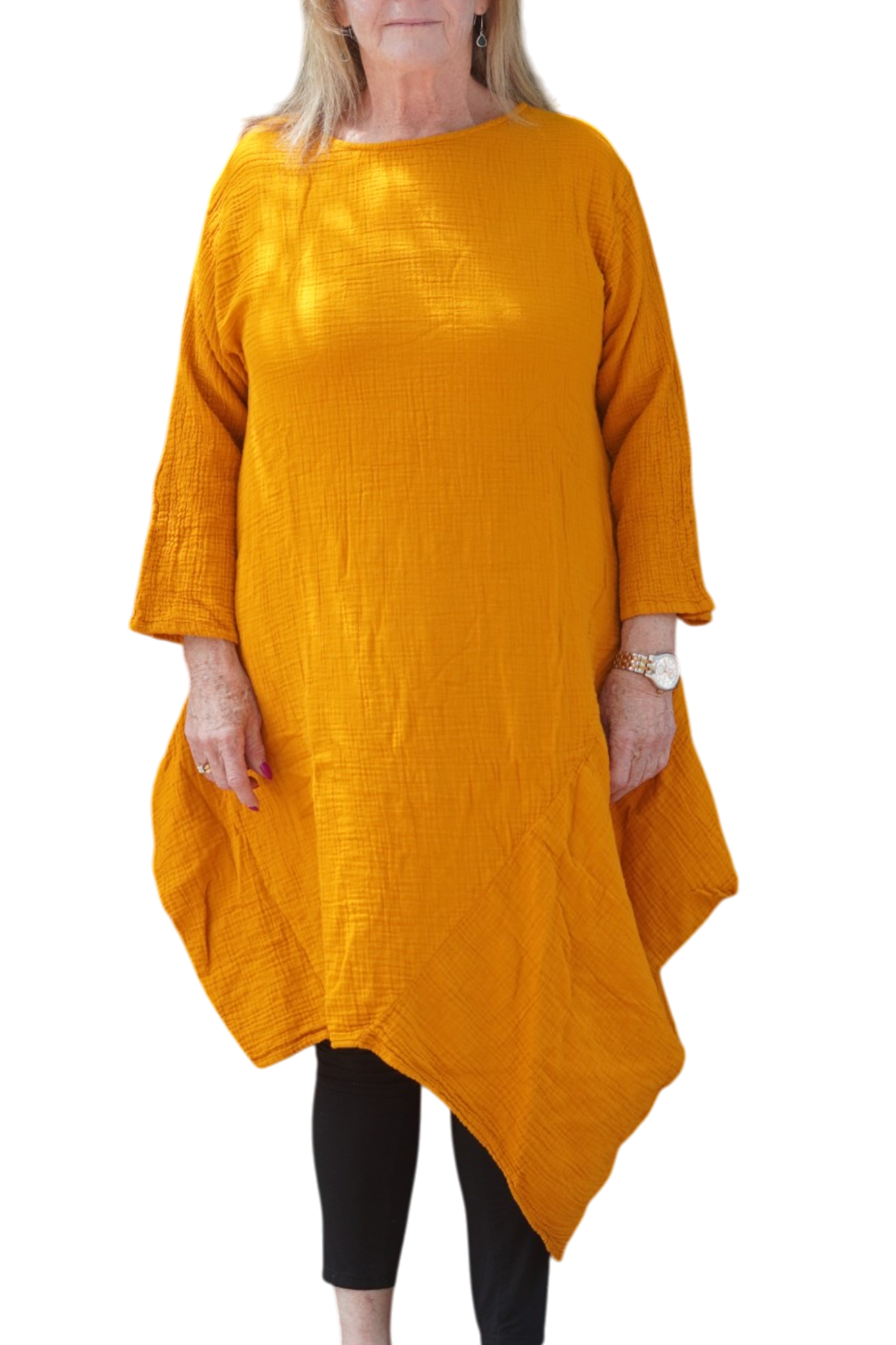 Mustard Waffle Cotton Asymmetrical Tunic