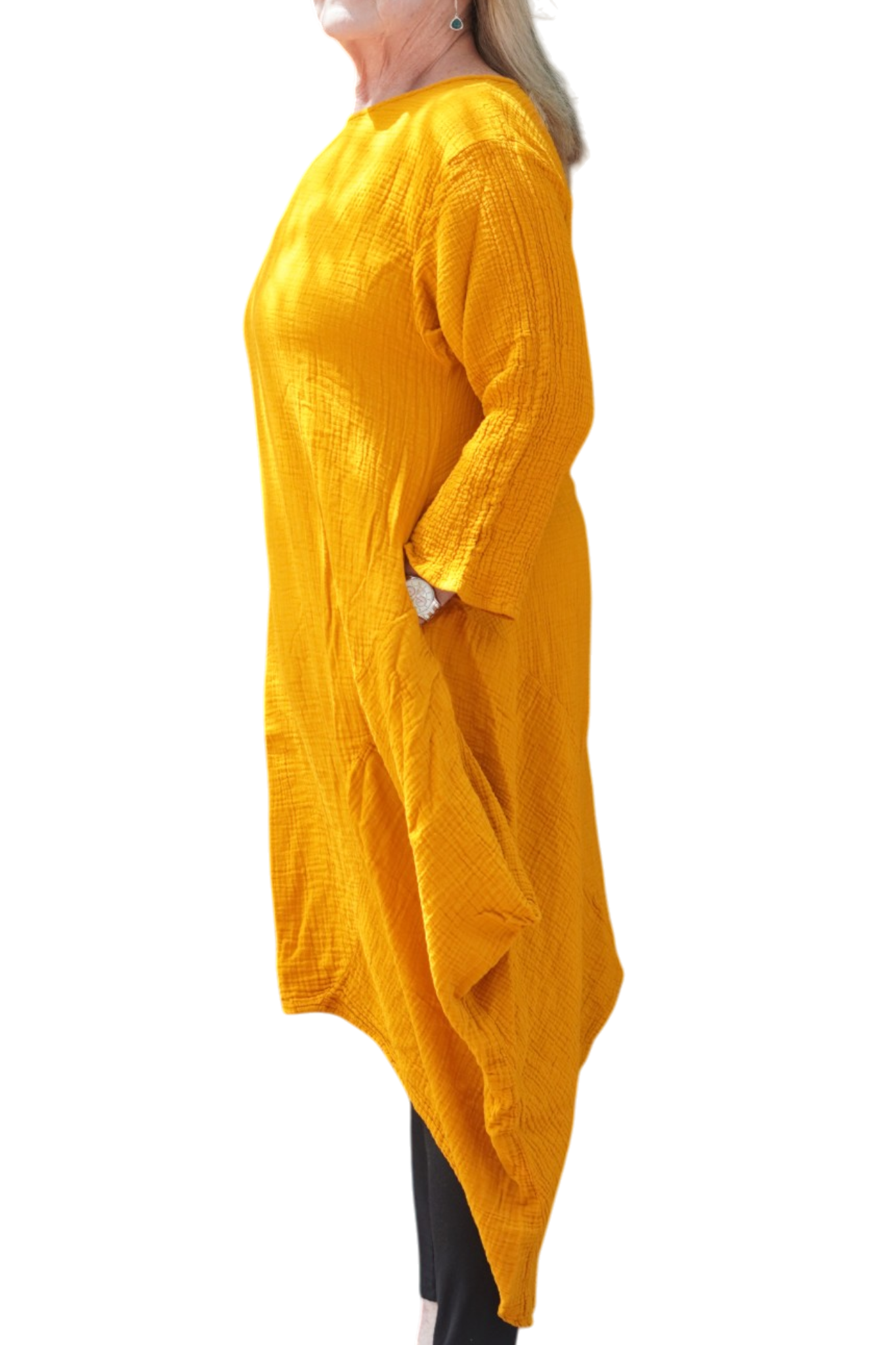 Mustard Waffle Cotton Asymmetrical Tunic
