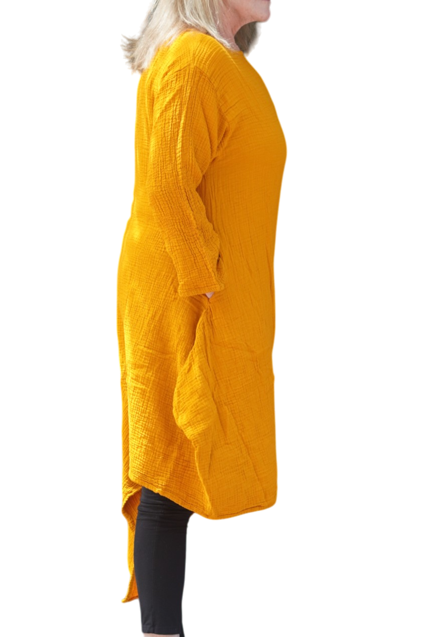 Mustard Waffle Cotton Asymmetrical Tunic
