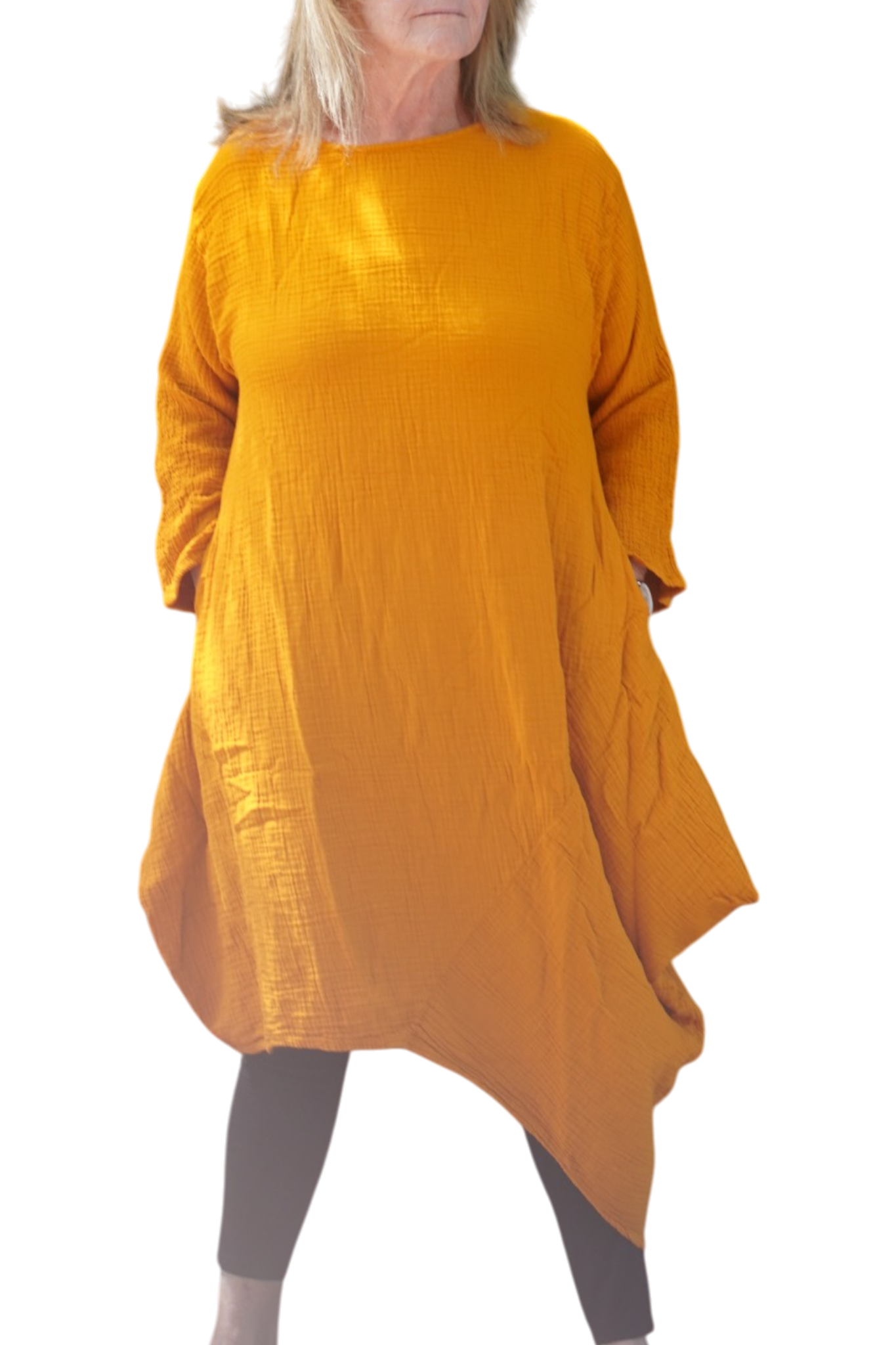 Mustard Waffle Cotton Asymmetrical Tunic