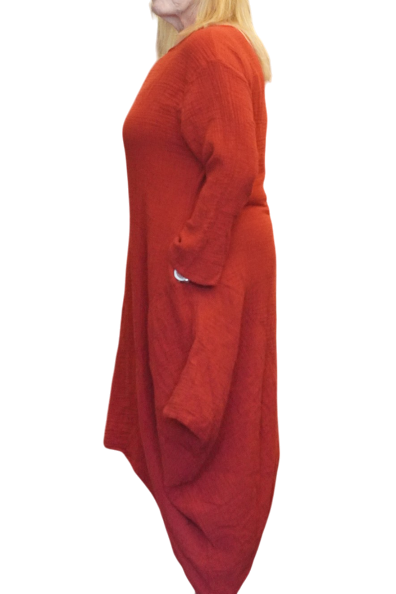 Red Waffle Cotton Asymmetrical Tunic