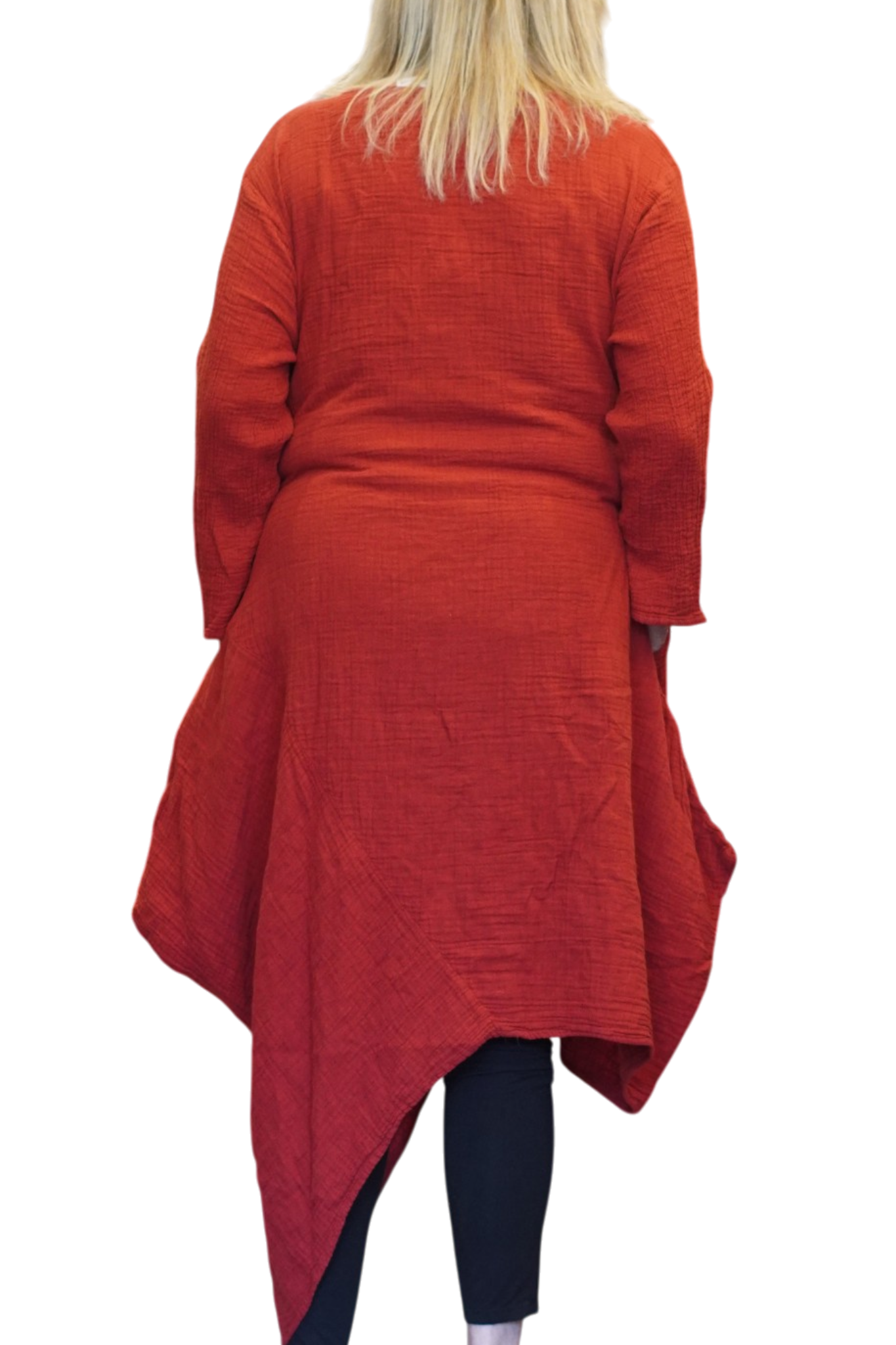 Red Waffle Cotton Asymmetrical Tunic