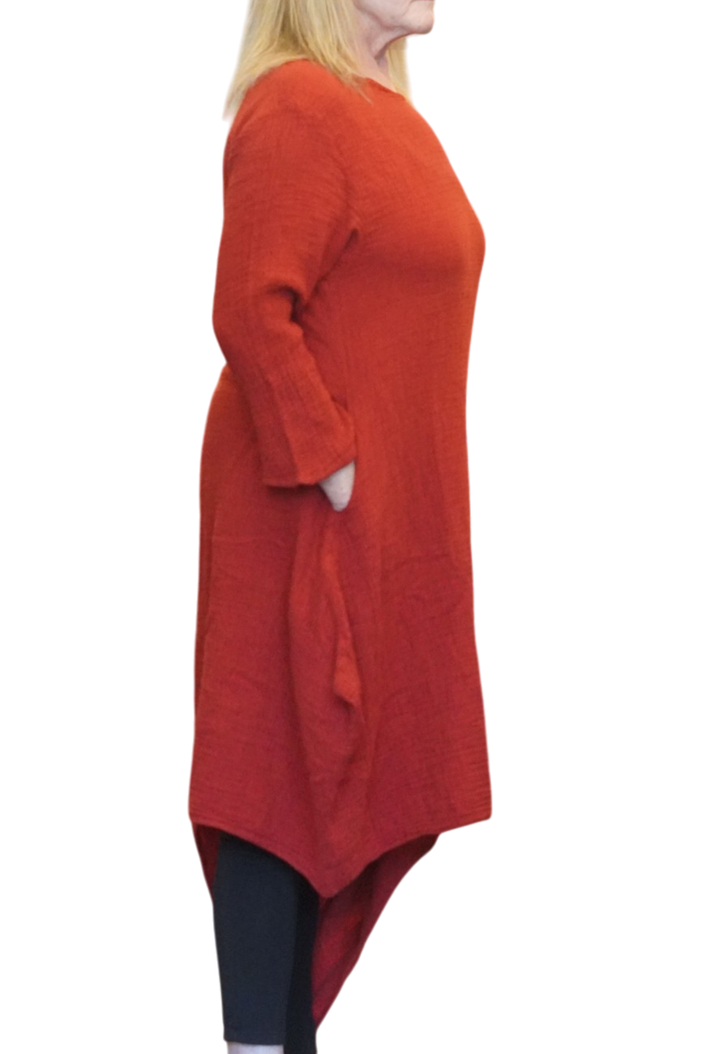 Red Waffle Cotton Asymmetrical Tunic