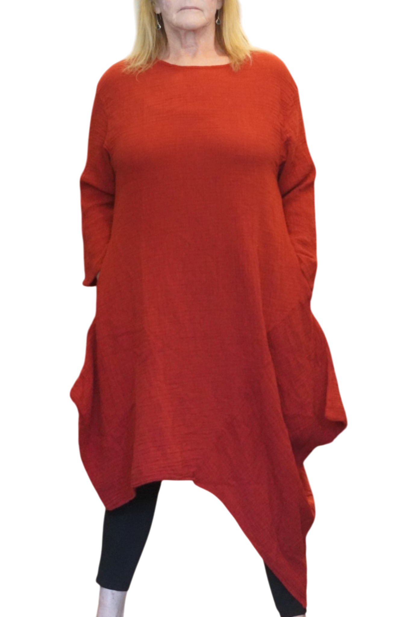 Red Waffle Cotton Asymmetrical Tunic