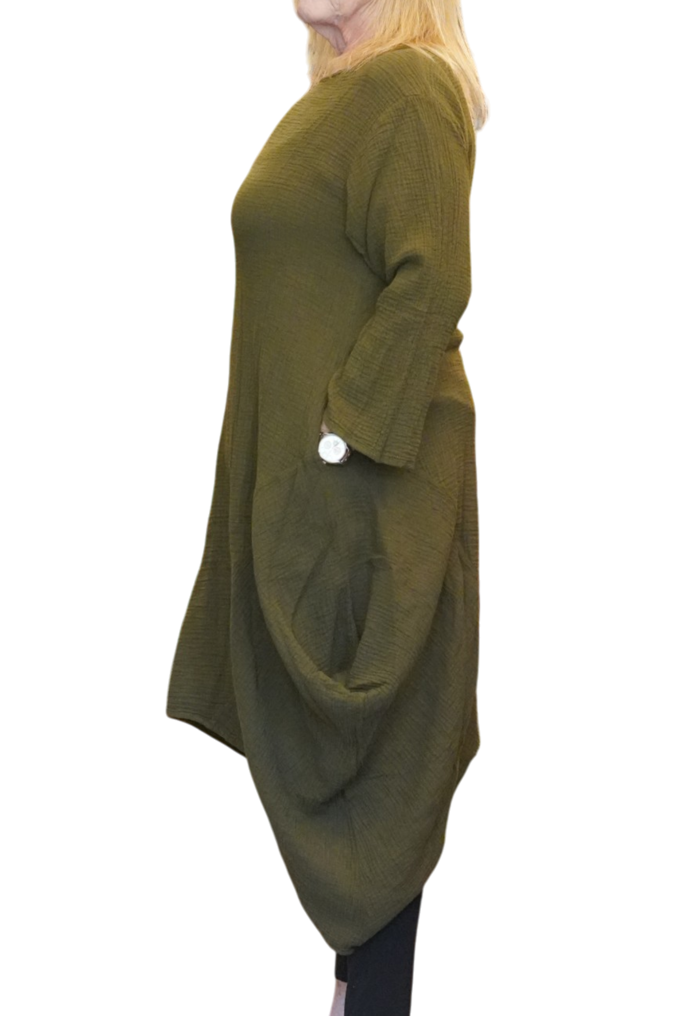 Olive Waffle Cotton Asymmetrical Tunic