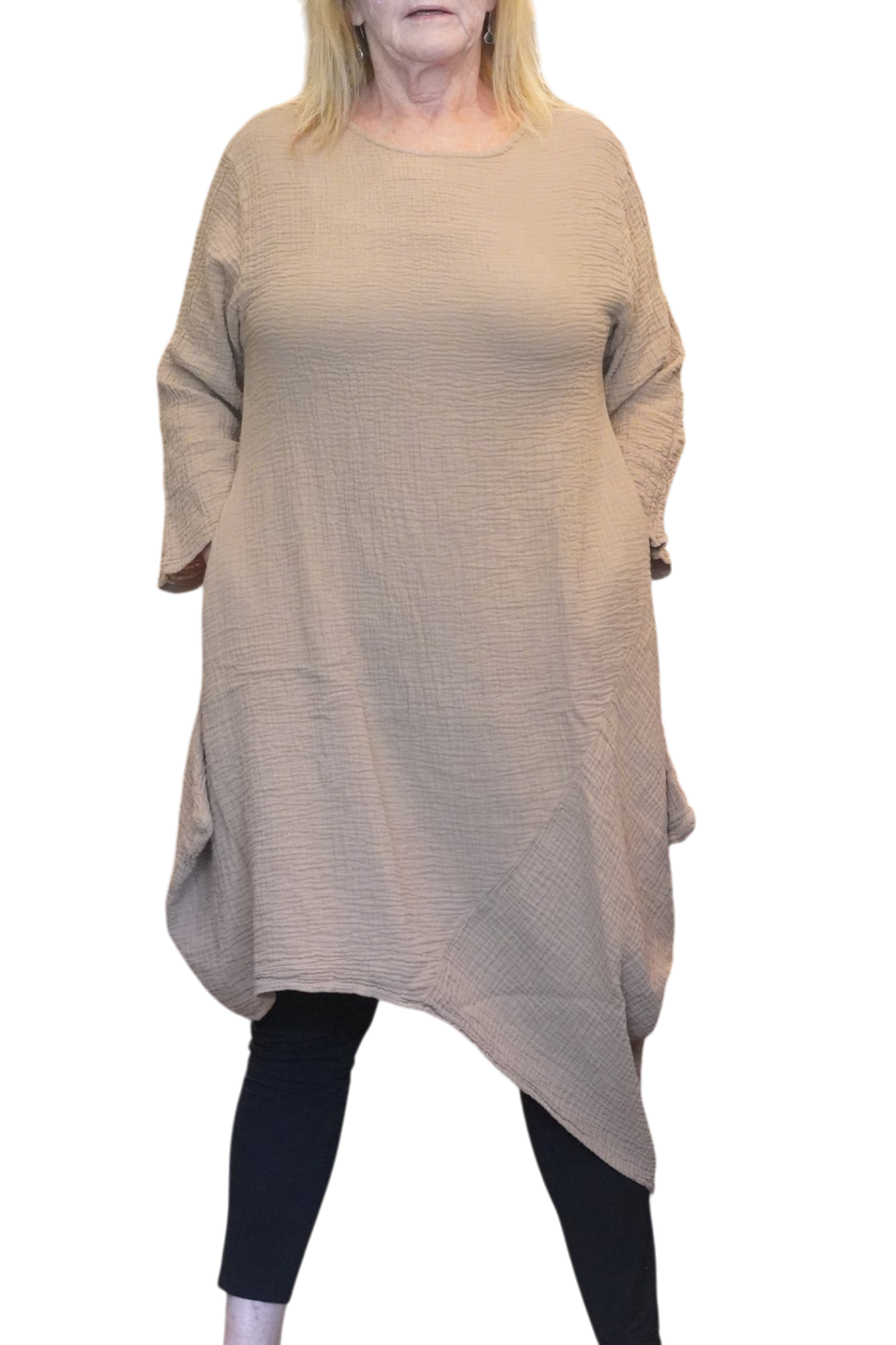 Tan Waffle Cotton Asymmetrical Tunic