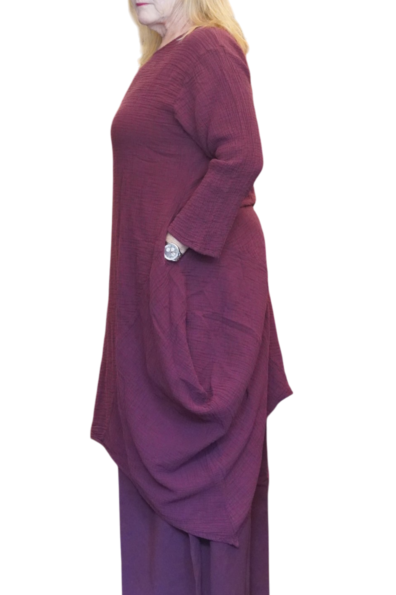 Purple Waffle Cotton Asymmetrical Tunic