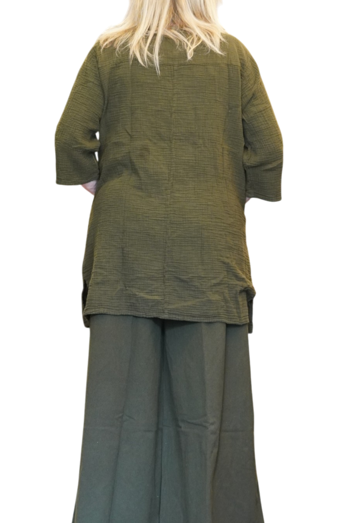 Olive Waffle Cotton Tunic with Patch Pockets