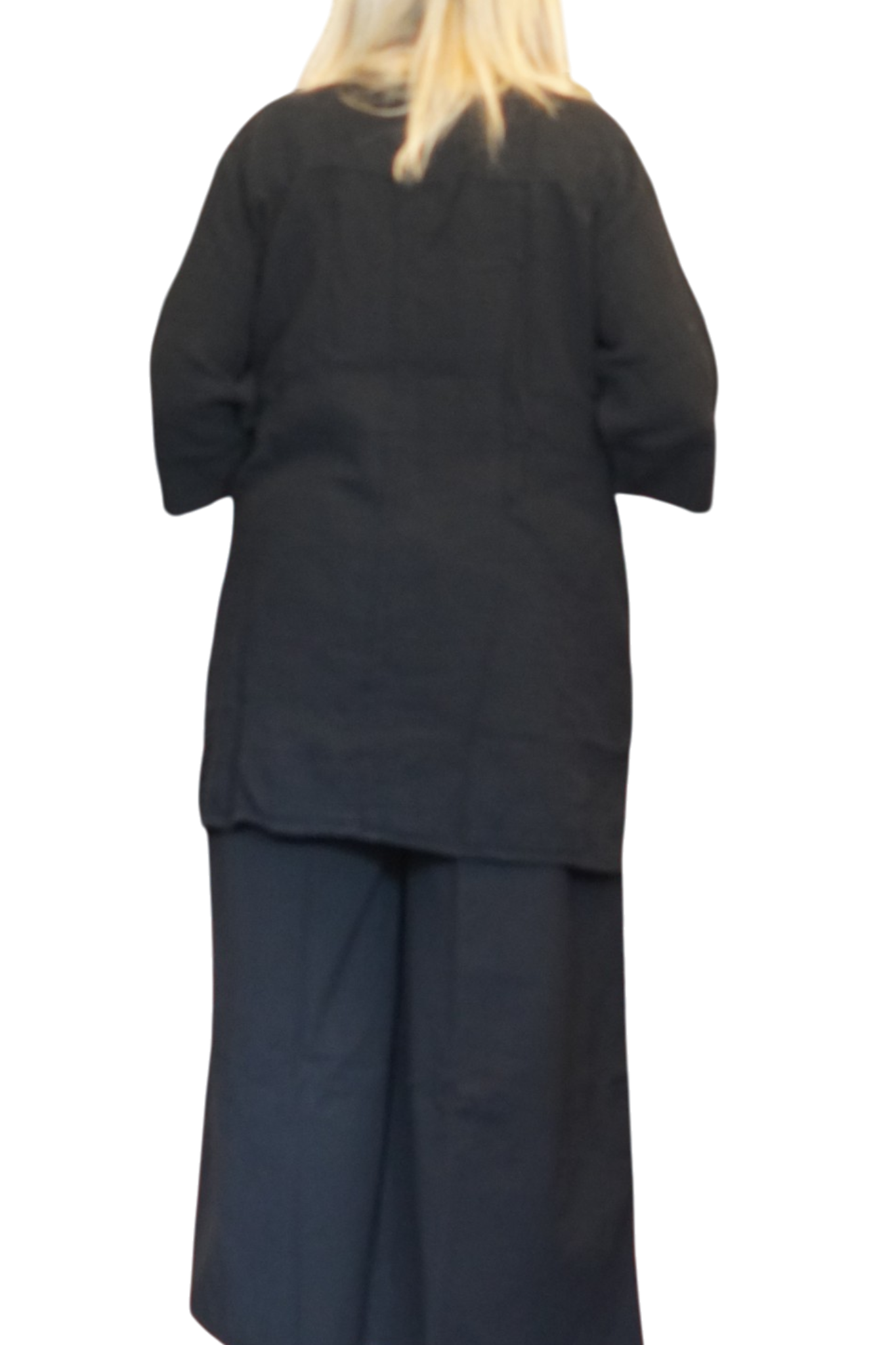 Black Waffle Cotton Tunic with Patch Pockets