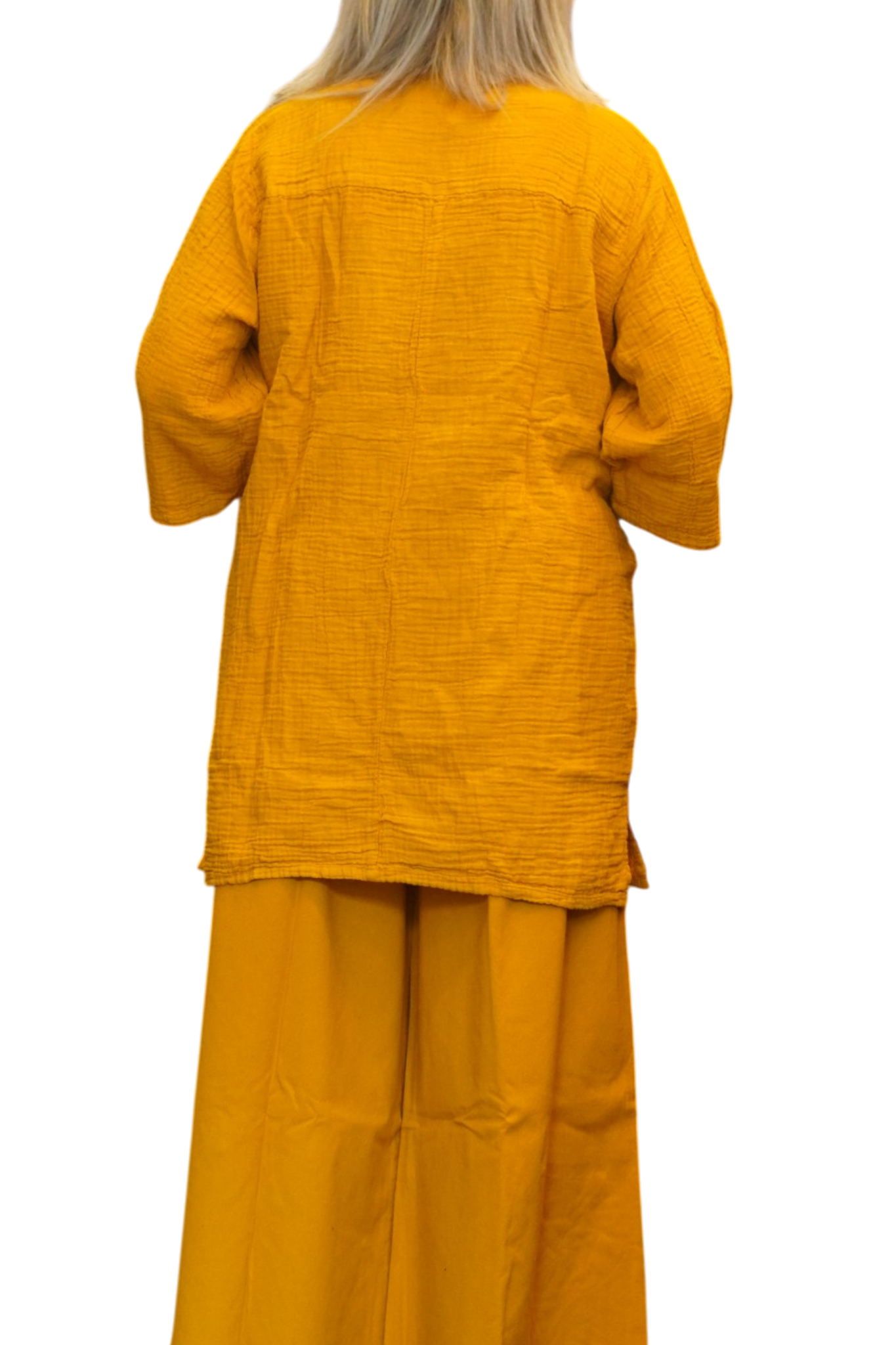 Mustard Waffle Cotton Tunic with Patch Pockets